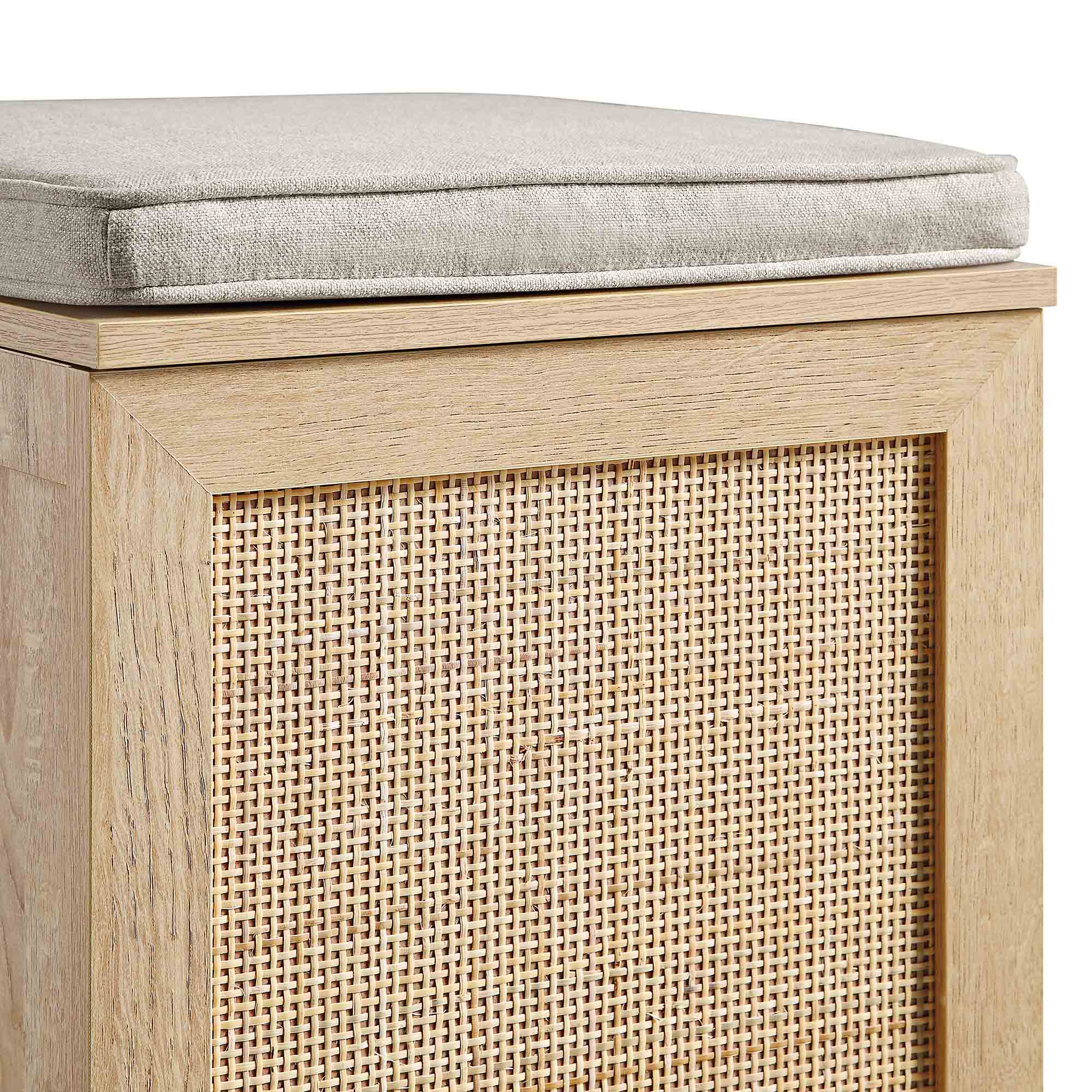 Frances Woven Rattan Single Storage Stool with Cushion, Natural - Image 9