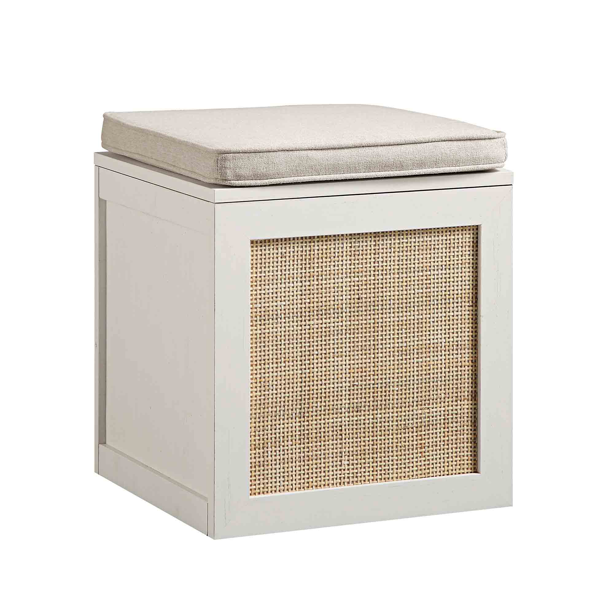 Frances Woven Rattan Single Storage Stool with Cushion, White - Image 5