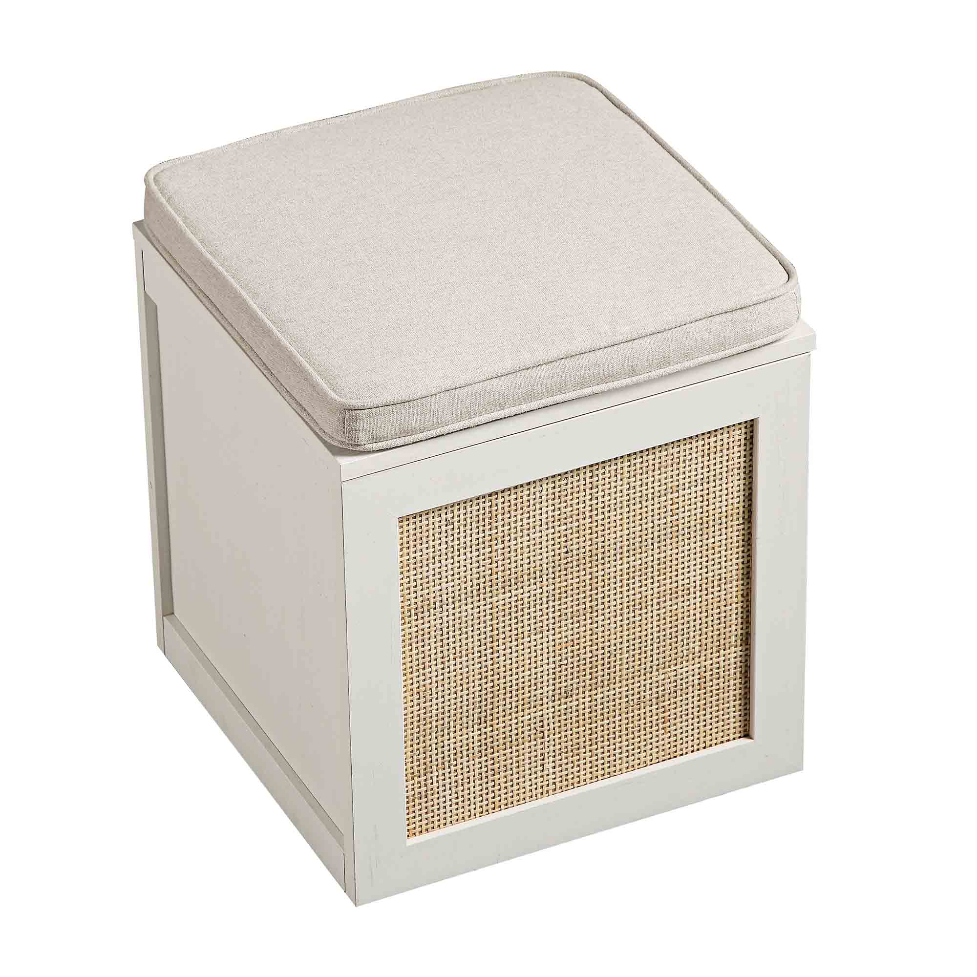 Frances Woven Rattan Single Storage Stool with Cushion, White - Image 8