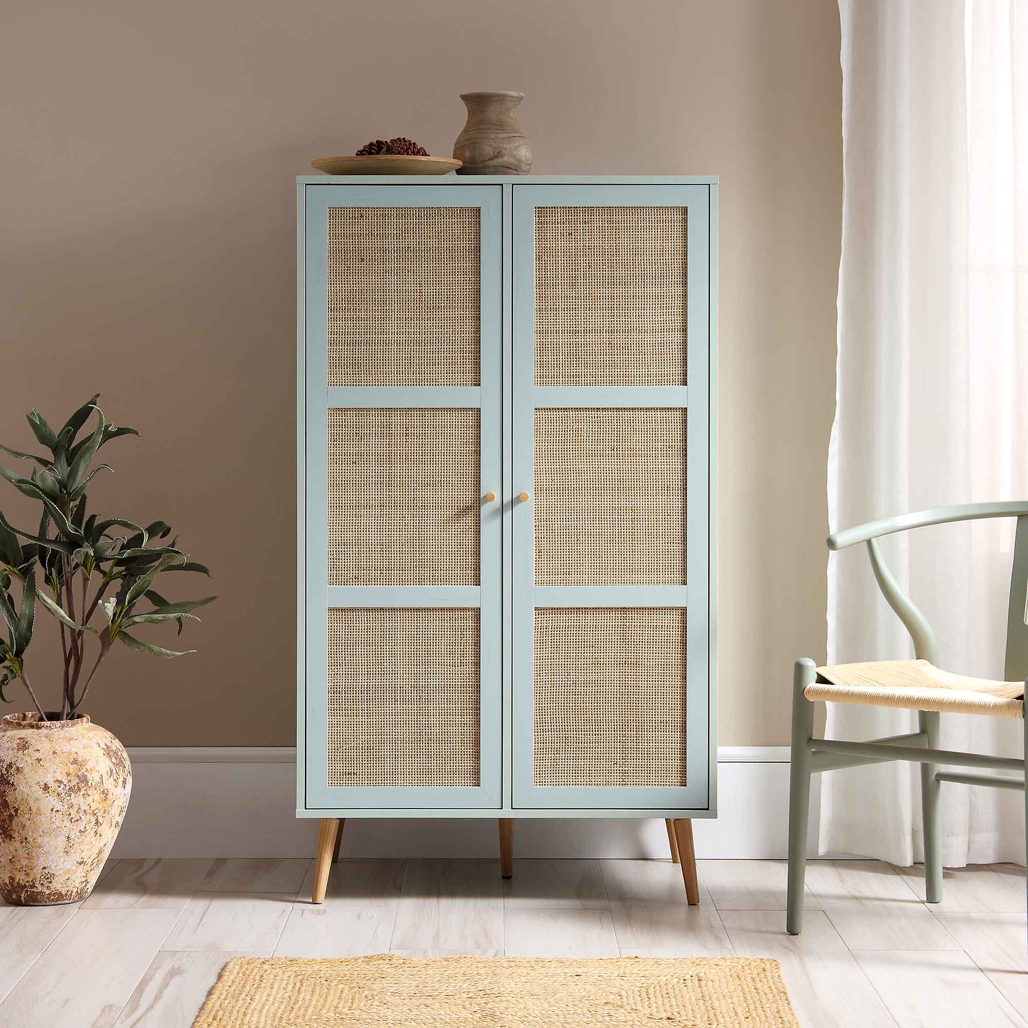 Frances Woven Rattan Compact Double Wardrobe, Mint Green - Image 2