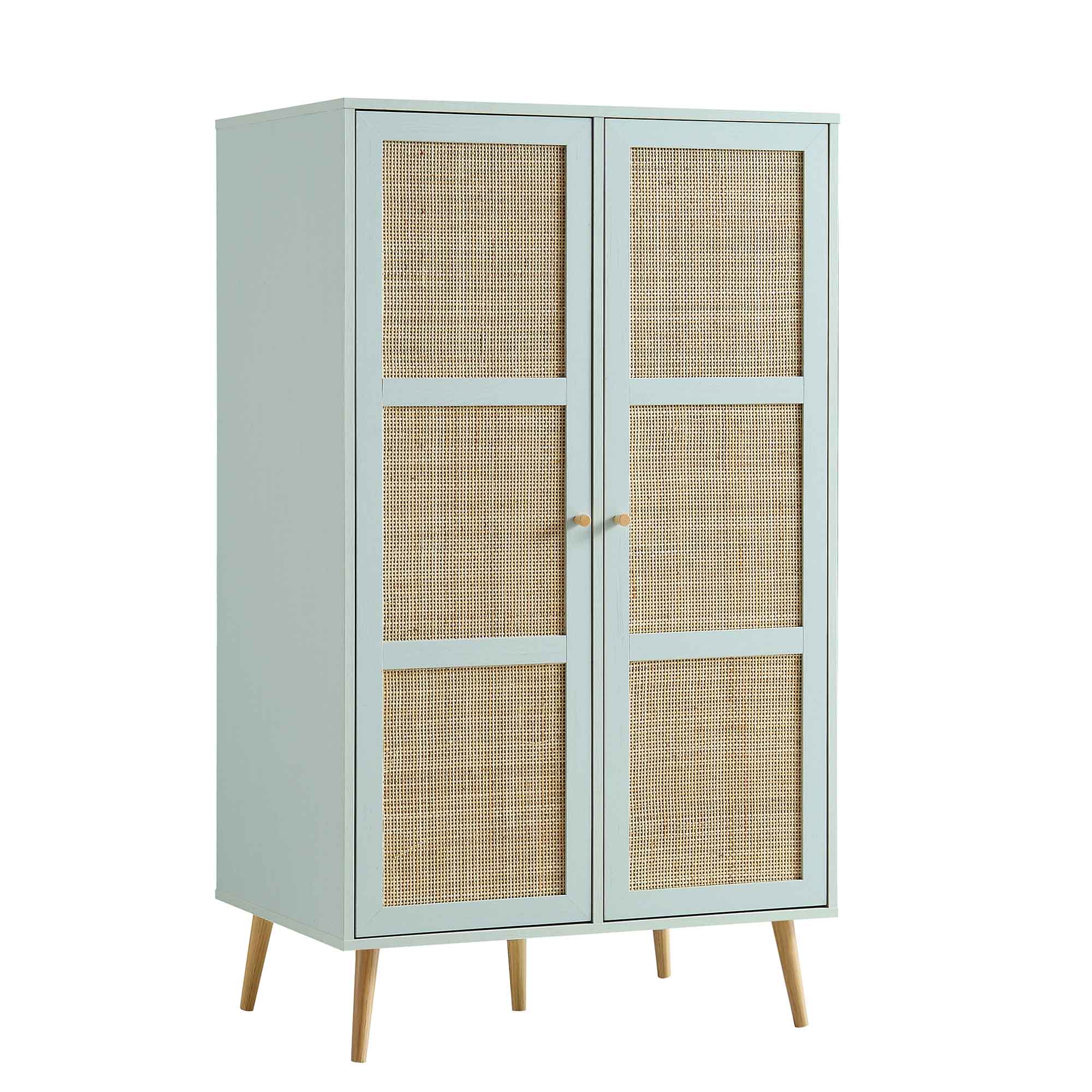 Frances Woven Rattan Compact Double Wardrobe, Mint Green - Image 4