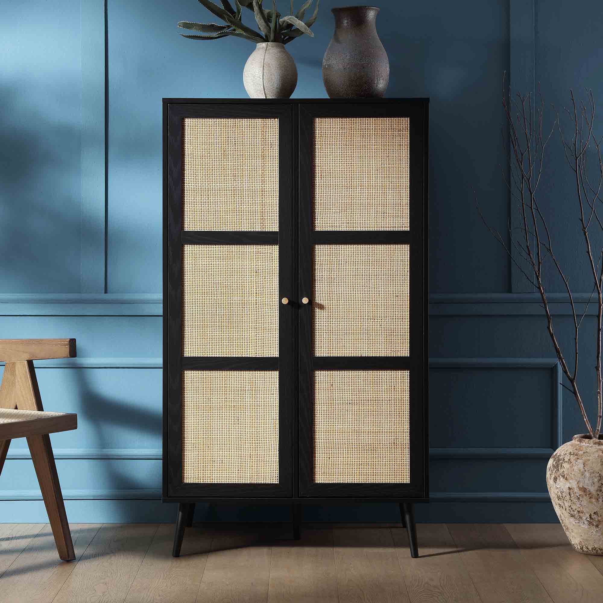 Frances Woven Rattan Compact Double Wardrobe, Black - Image 2