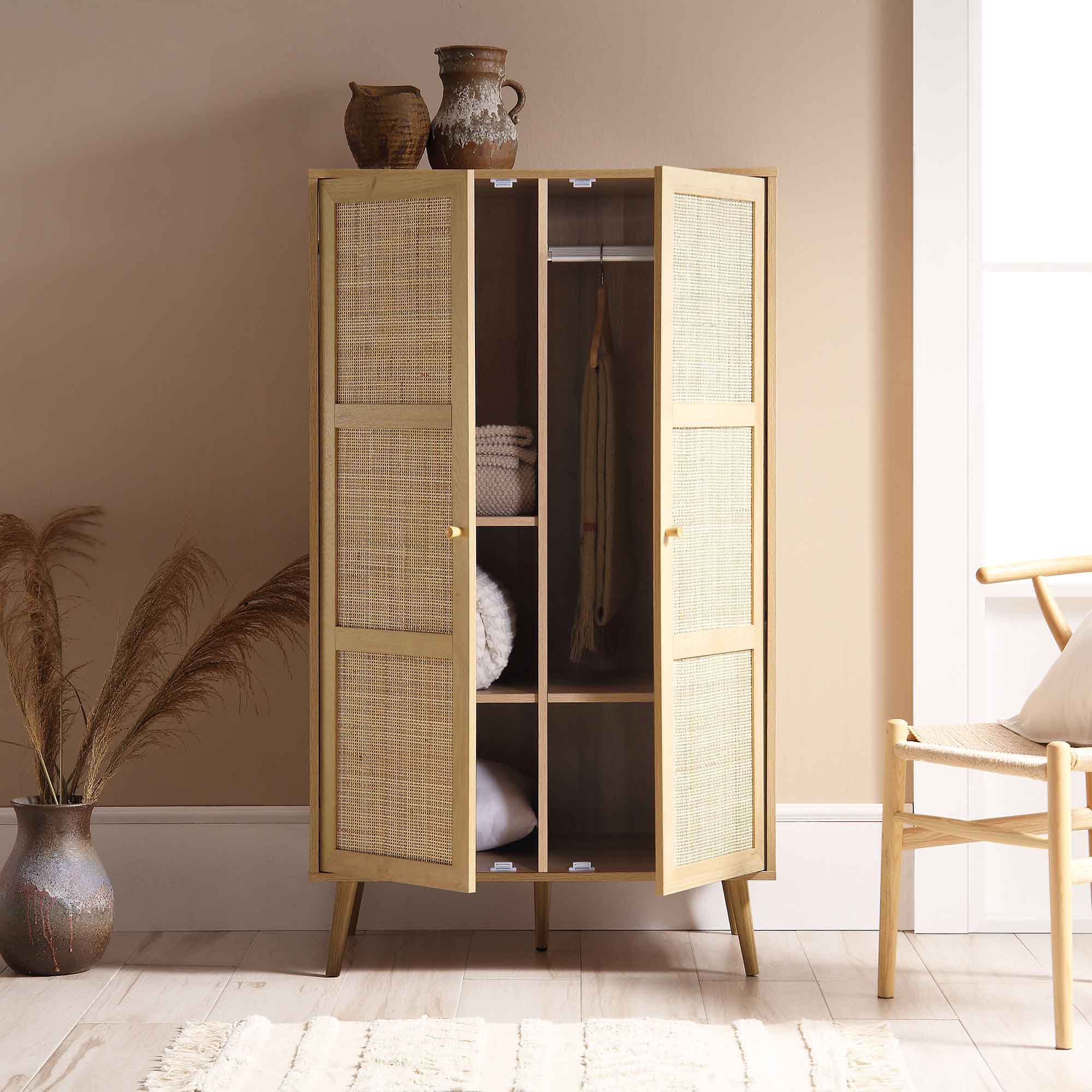 Frances Woven Rattan Compact Double Wardrobe, Natural - Image 3