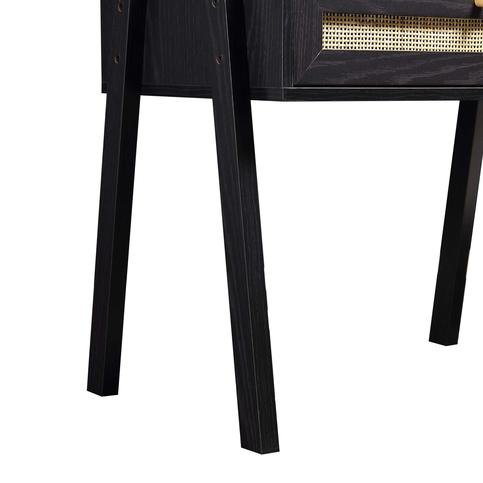 Frances Woven Rattan Standing Dressing Table with Mirror, Black - Image 11