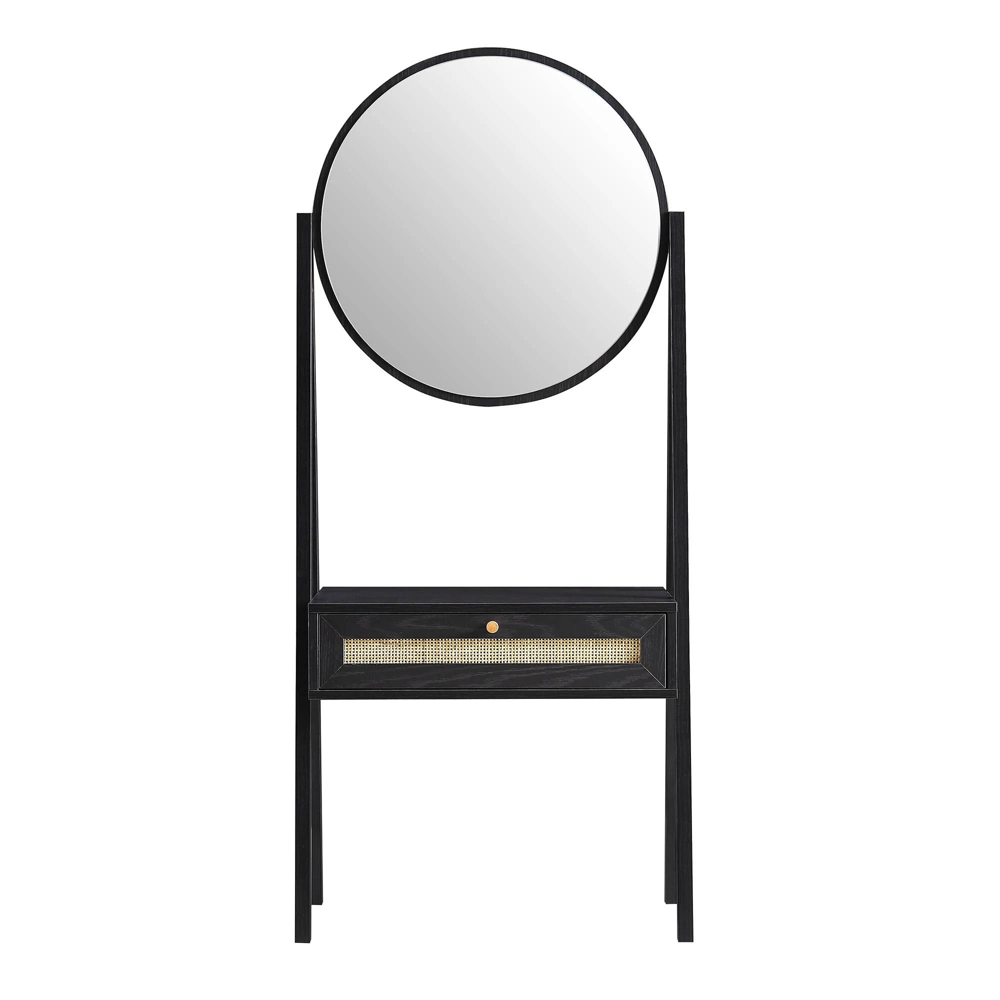 Frances Woven Rattan Standing Dressing Table with Mirror, Black - Image 4