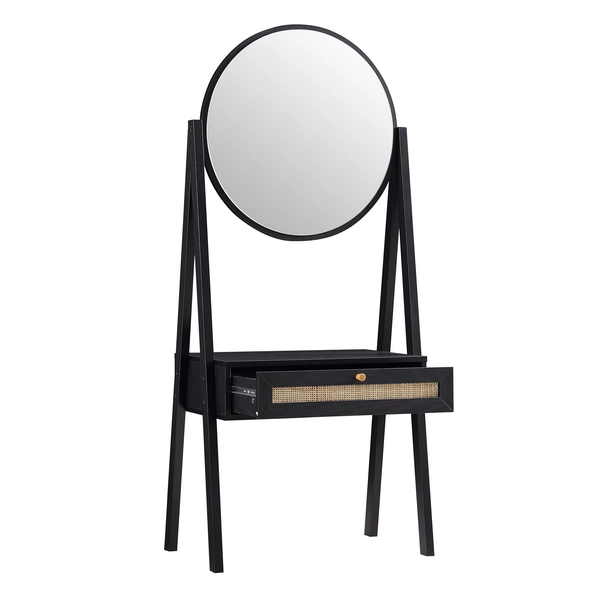 Frances Woven Rattan Standing Dressing Table with Mirror, Black - Image 6