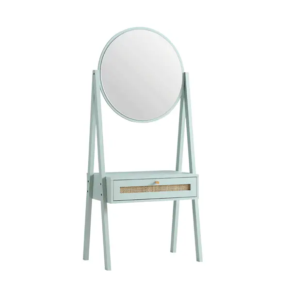 Frances Woven Rattan Standing Dressing Table with Mirror, Mint - Image 4