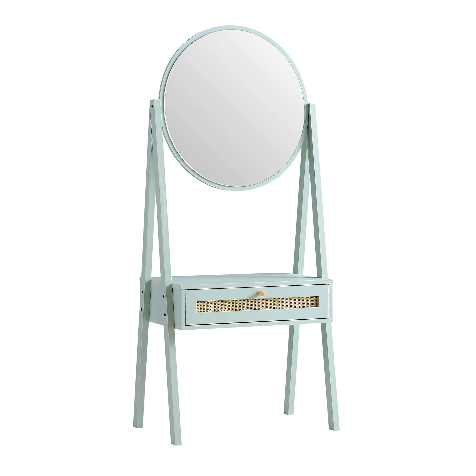 Frances Woven Rattan Standing Dressing Table with Mirror, Mint - Image 7
