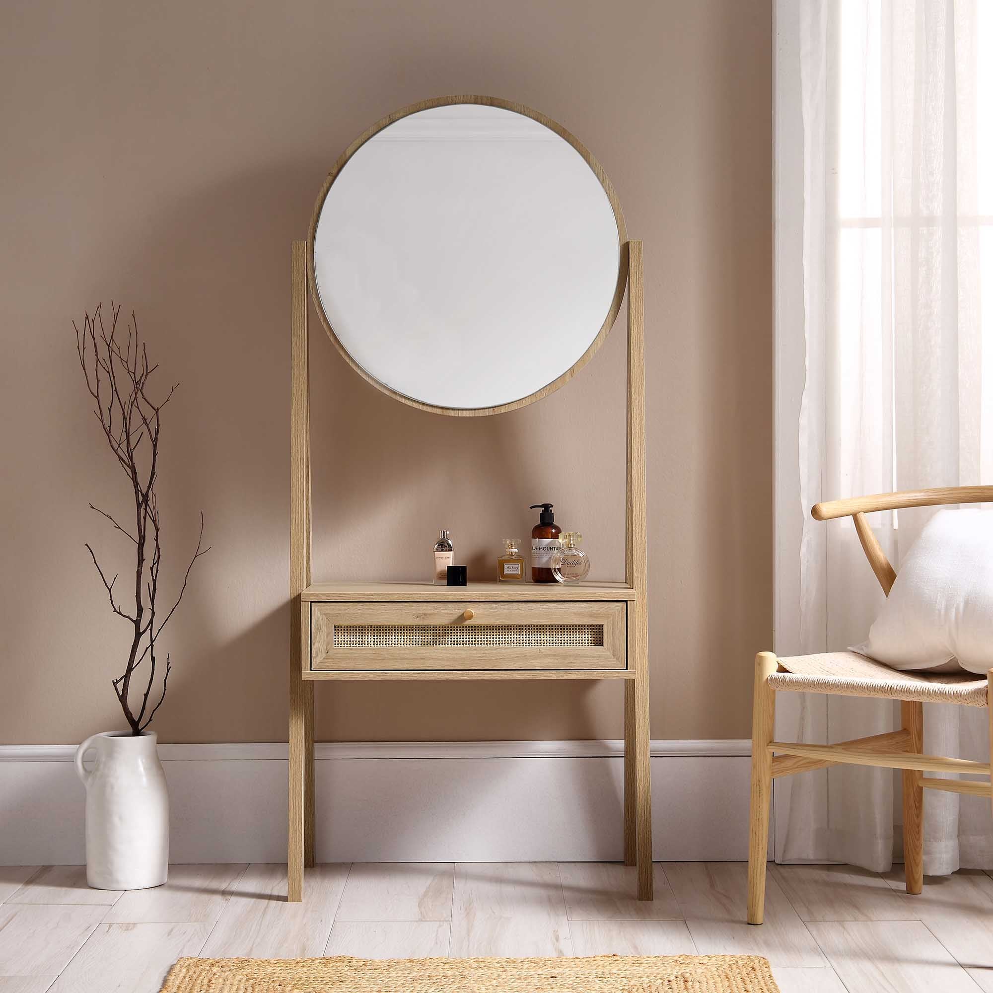 Frances Woven Rattan Standing Dressing Table with Mirror, Natural - Image 2