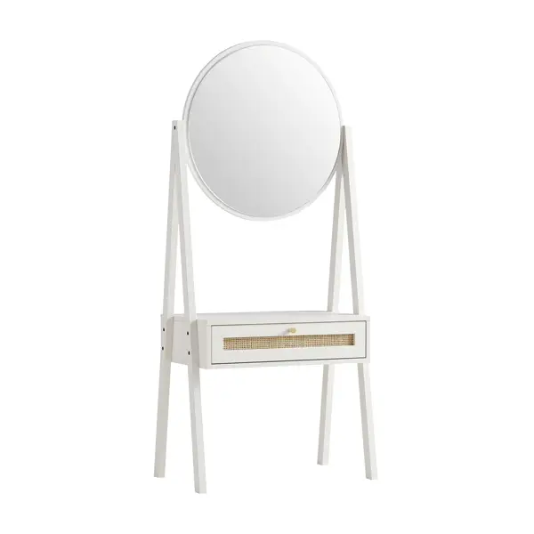 Frances Woven Rattan Standing Dressing Table with Mirror, White - Image 3