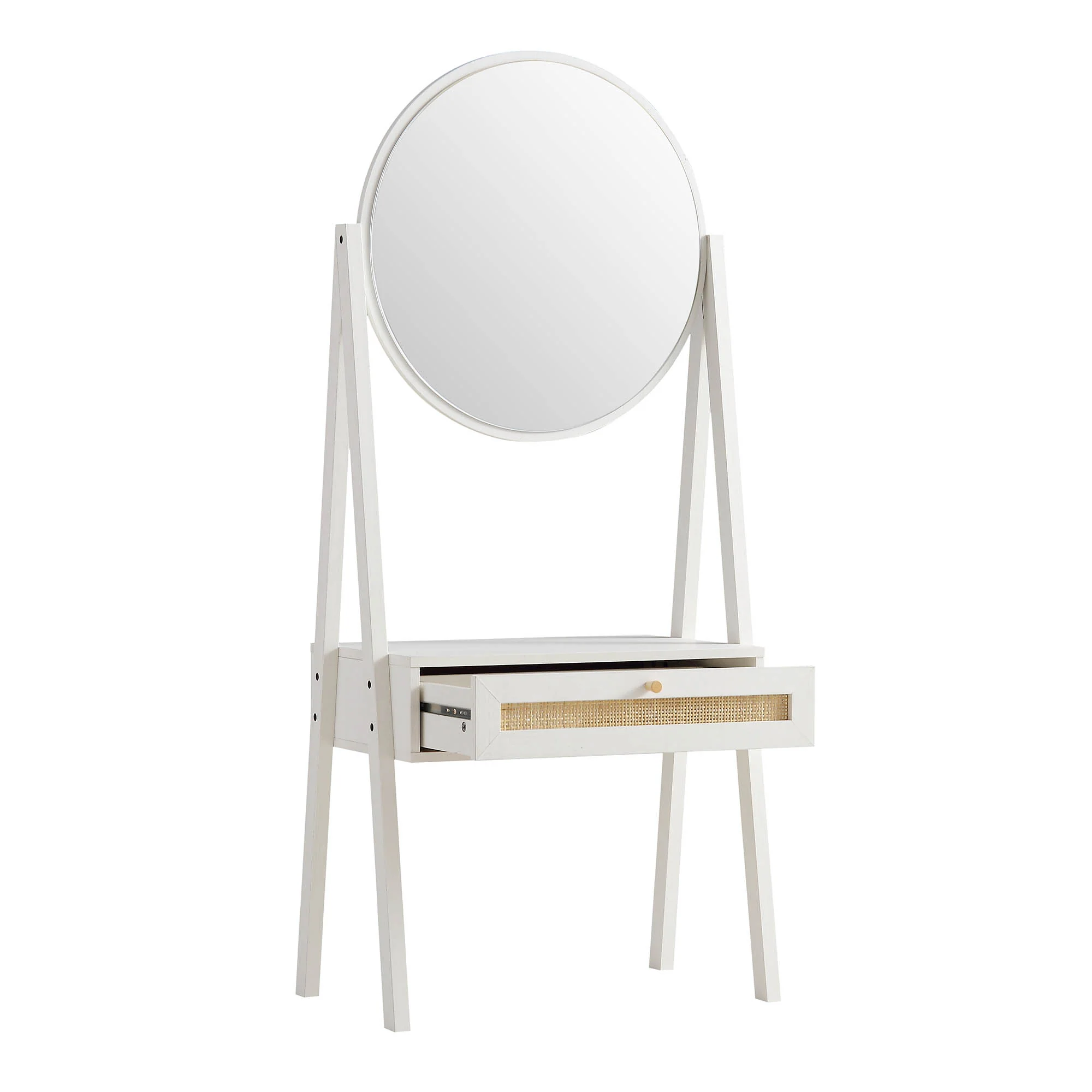 Frances Woven Rattan Standing Dressing Table with Mirror, White - Image 6