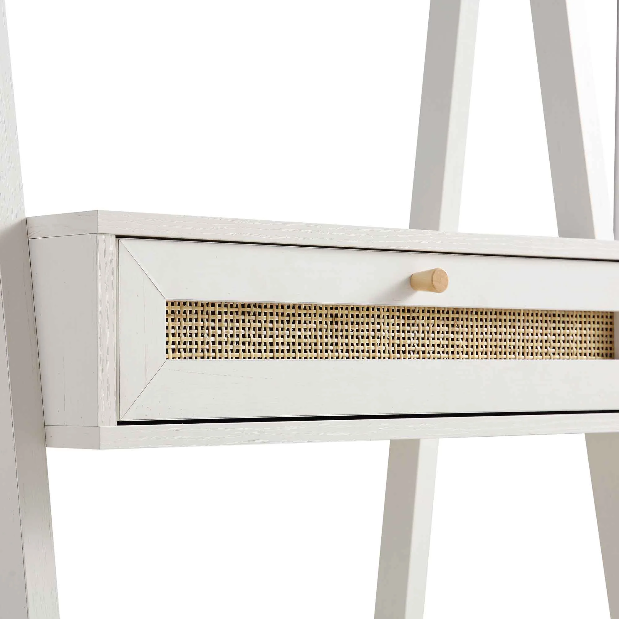 Frances Woven Rattan Standing Dressing Table with Mirror, White - Image 9