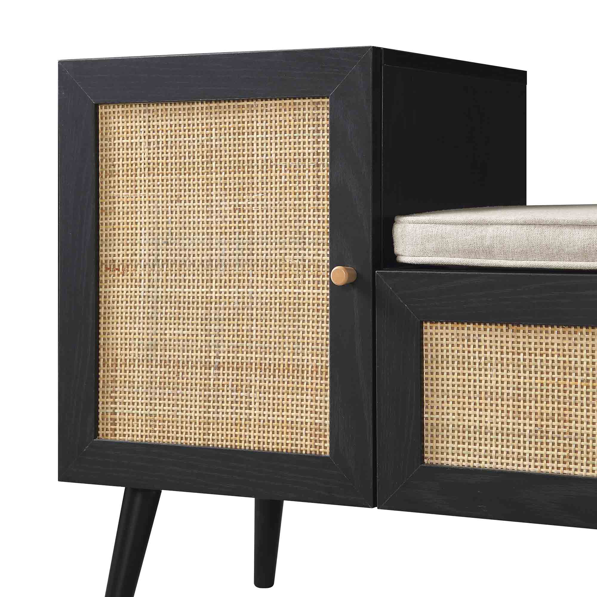Frances Woven Rattan Storage Bench with Cushion, Black - Image 11