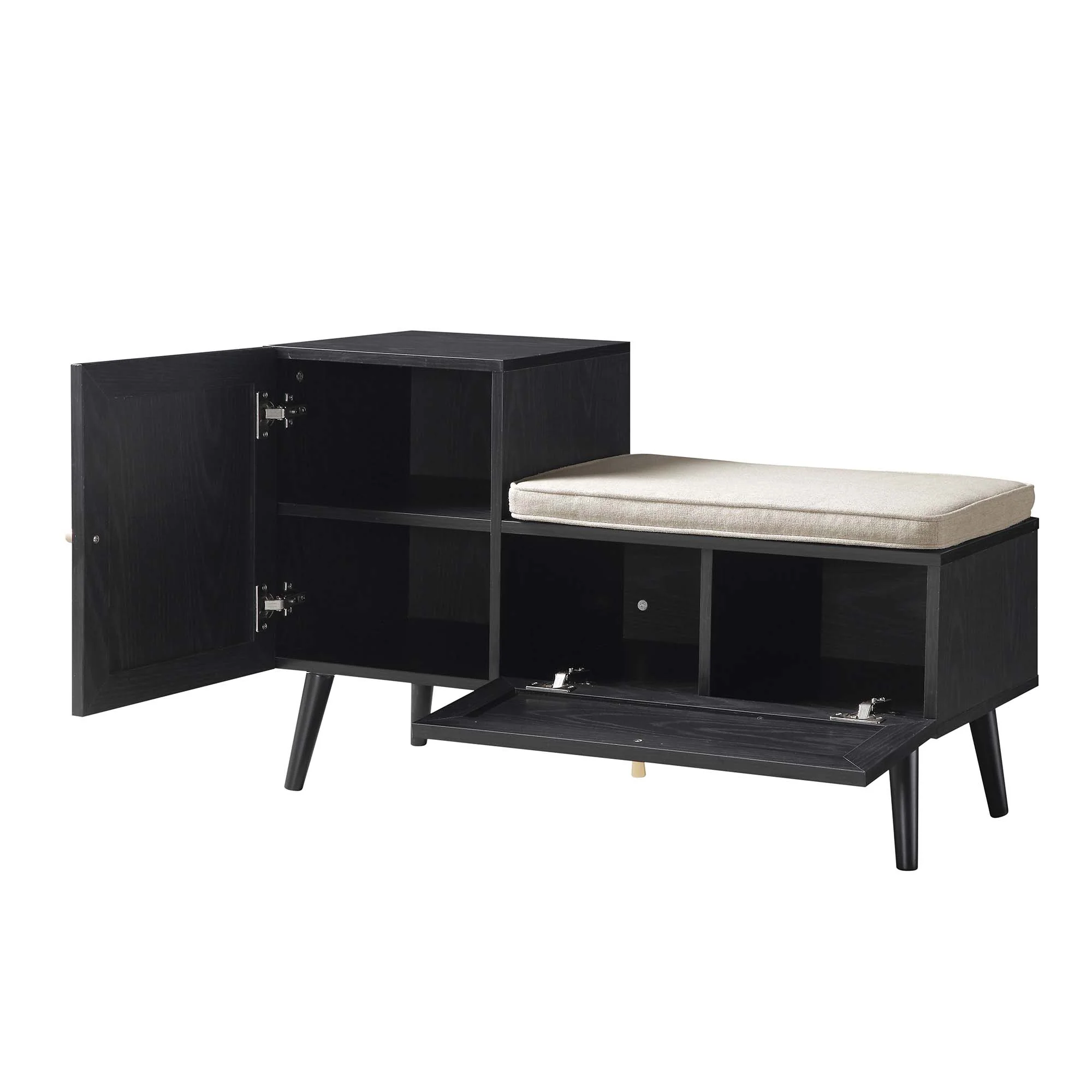 Frances Woven Rattan Storage Bench with Cushion, Black - Image 7