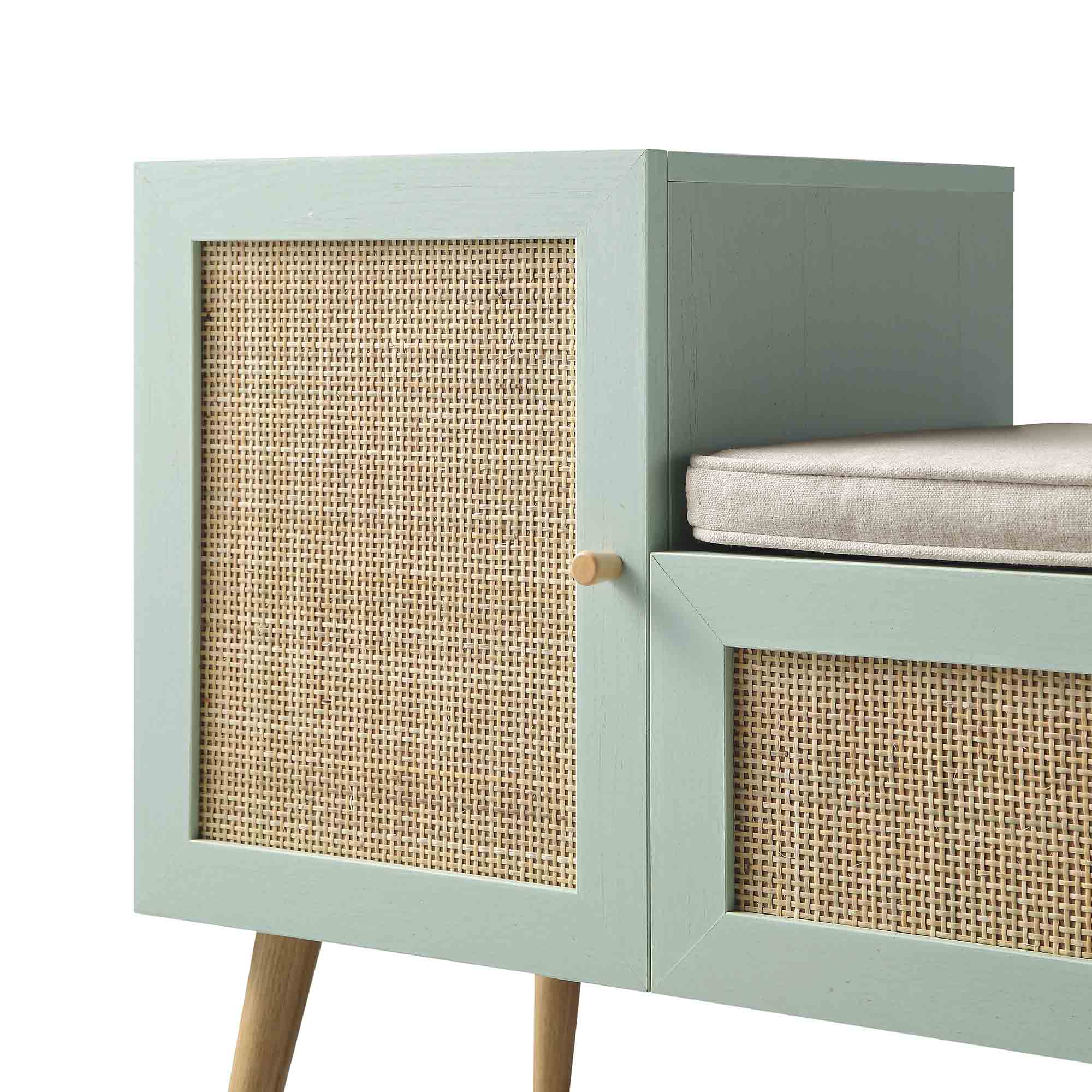 Frances Woven Rattan Storage Bench with Cushion, Mint - Image 11