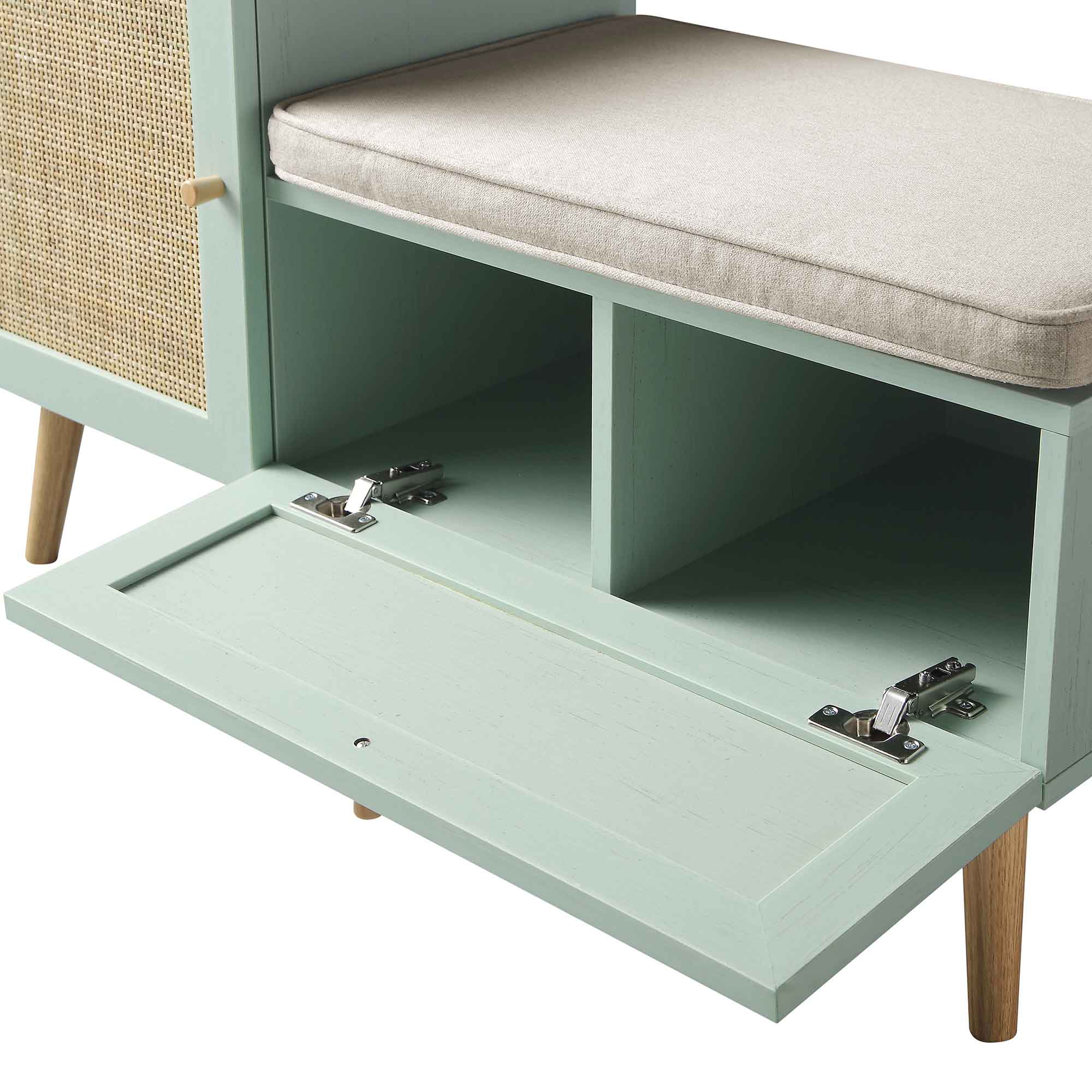 Frances Woven Rattan Storage Bench with Cushion, Mint - Image 12