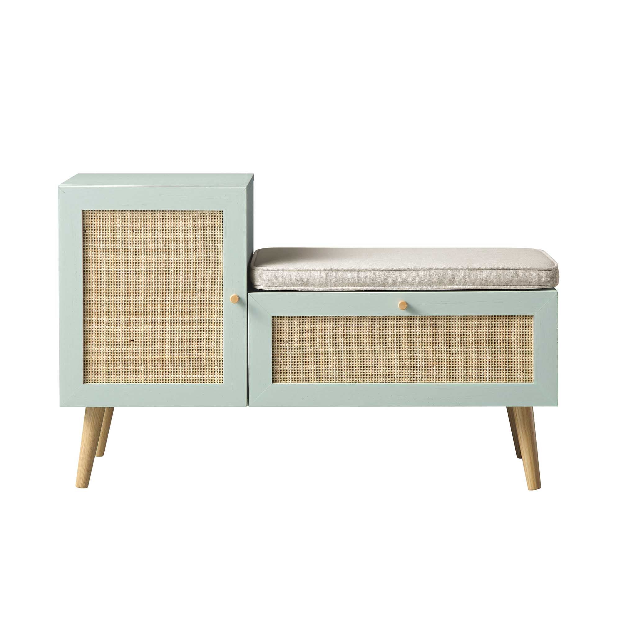 Frances Woven Rattan Storage Bench with Cushion, Mint - Image 4