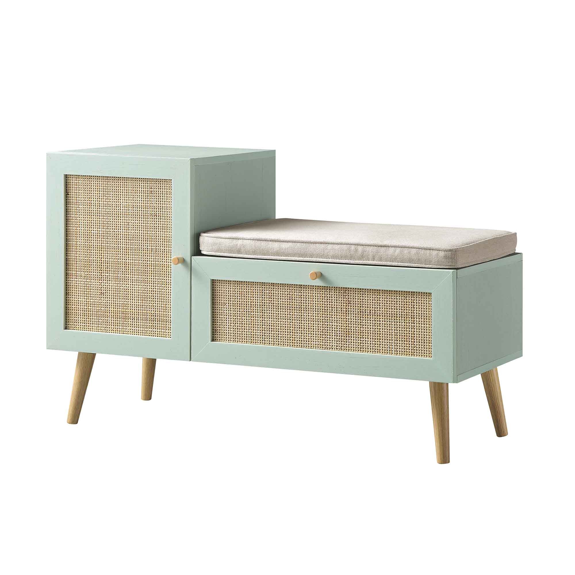 Frances Woven Rattan Storage Bench with Cushion, Mint - Image 5