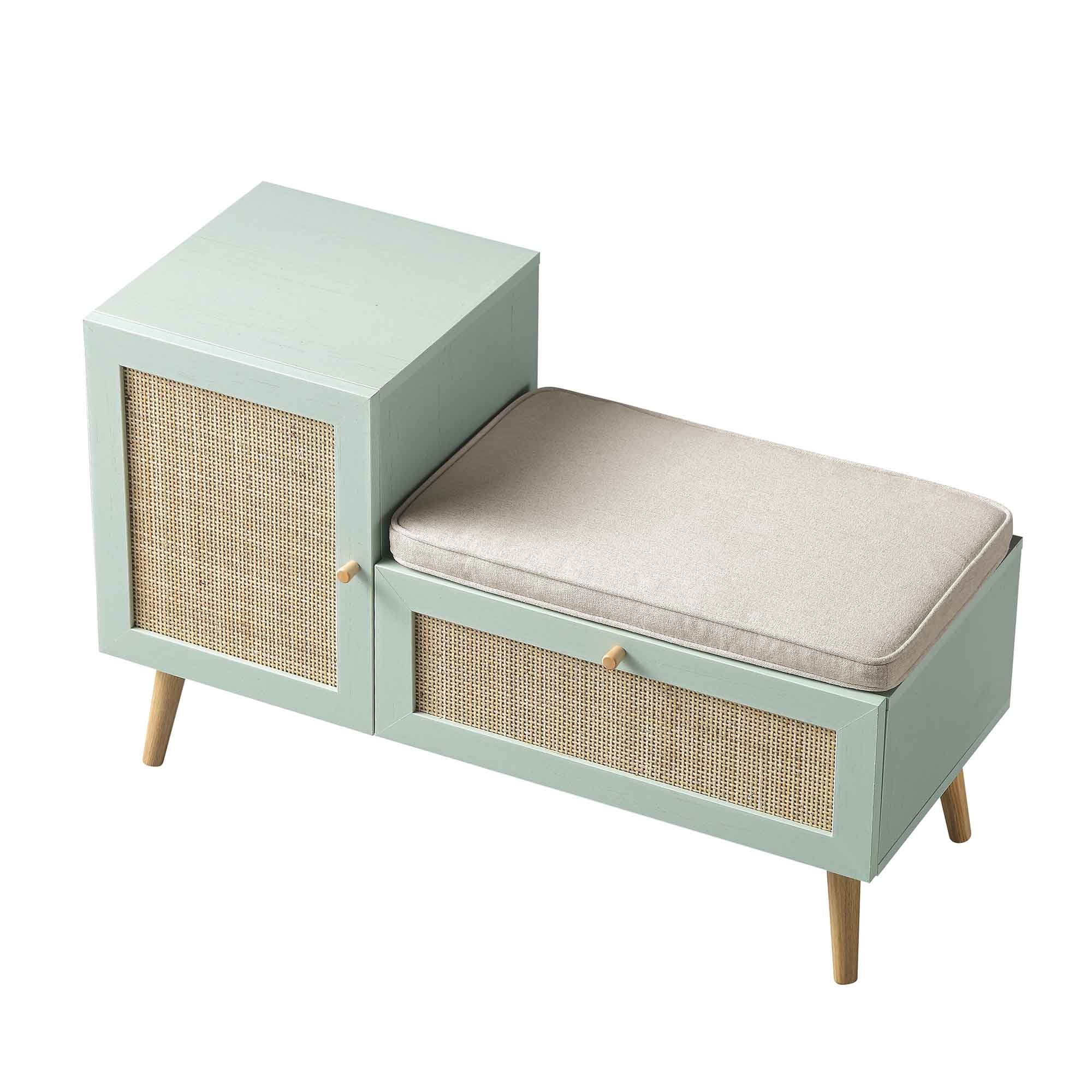 Frances Woven Rattan Storage Bench with Cushion, Mint - Image 8