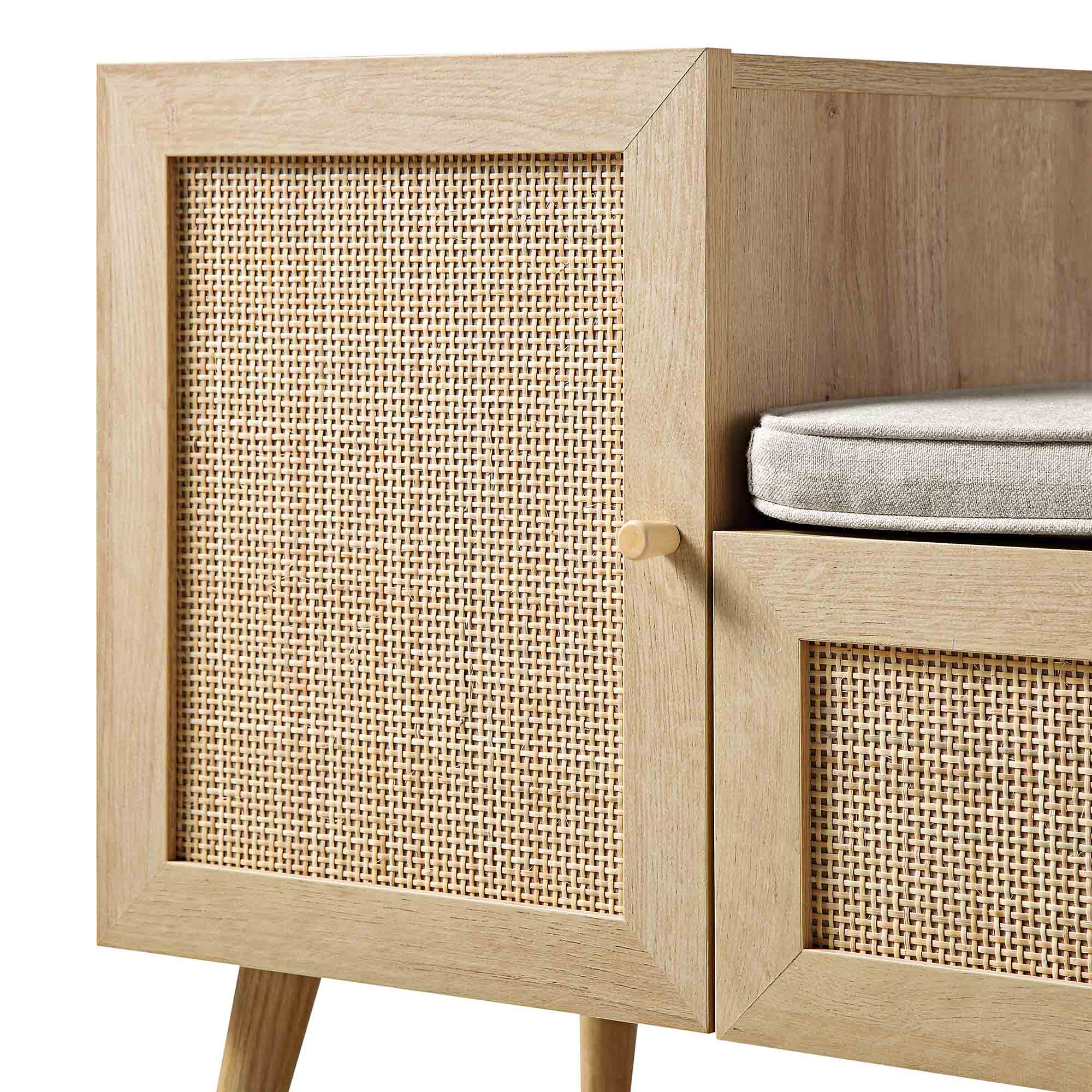 Frances Woven Rattan Storage Bench with Cushion, Natural - Image 11