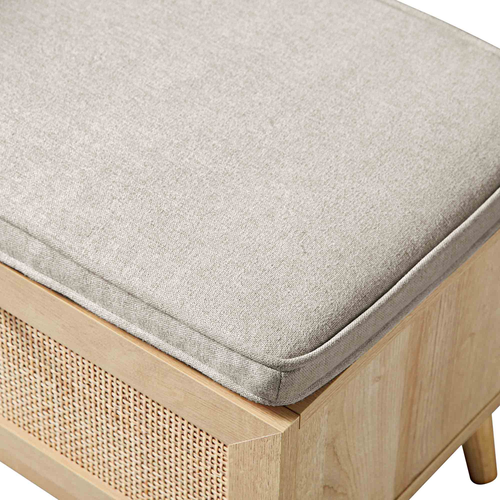 Frances Woven Rattan Storage Bench with Cushion, Natural - Image 13