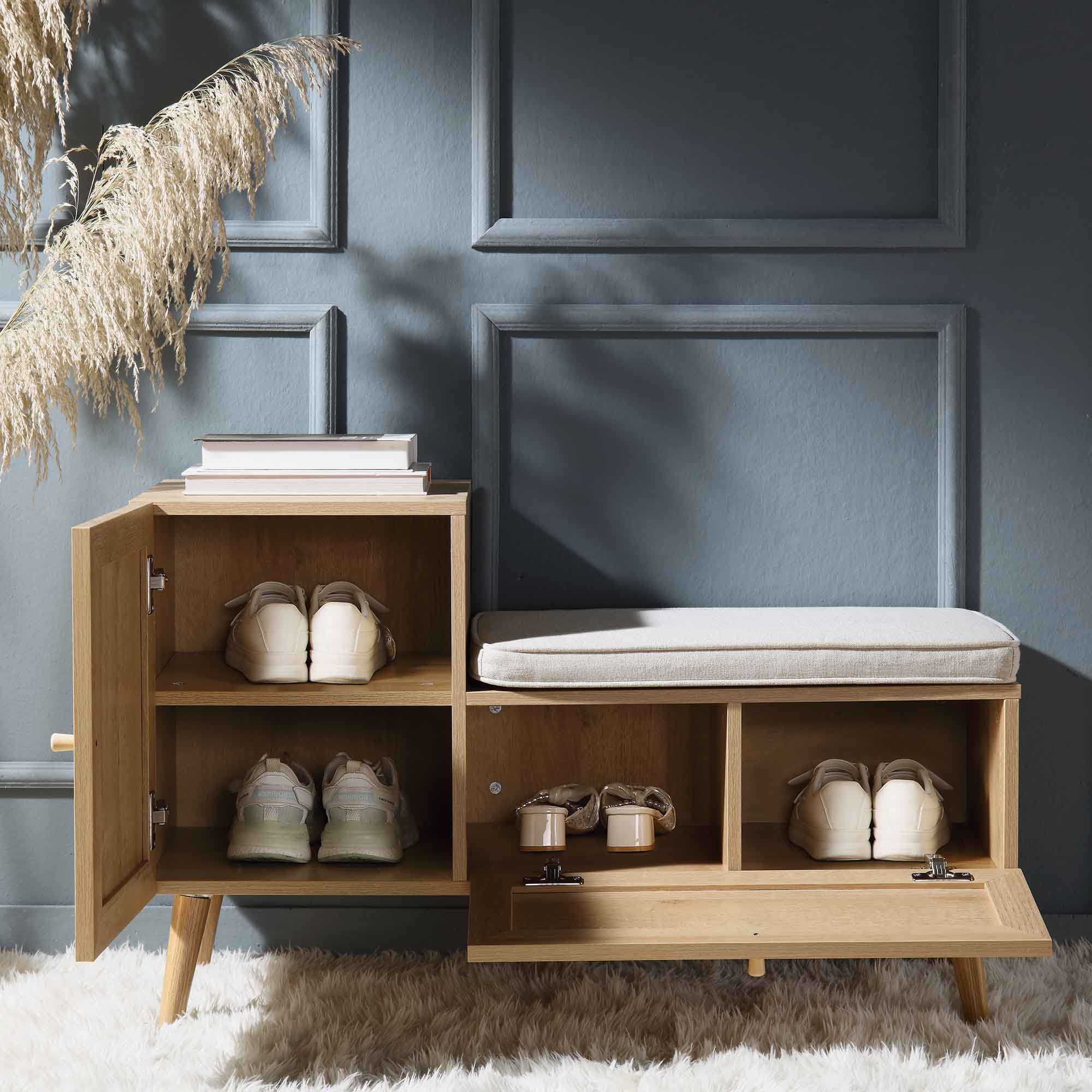Frances Woven Rattan Storage Bench with Cushion, Natural - Image 2