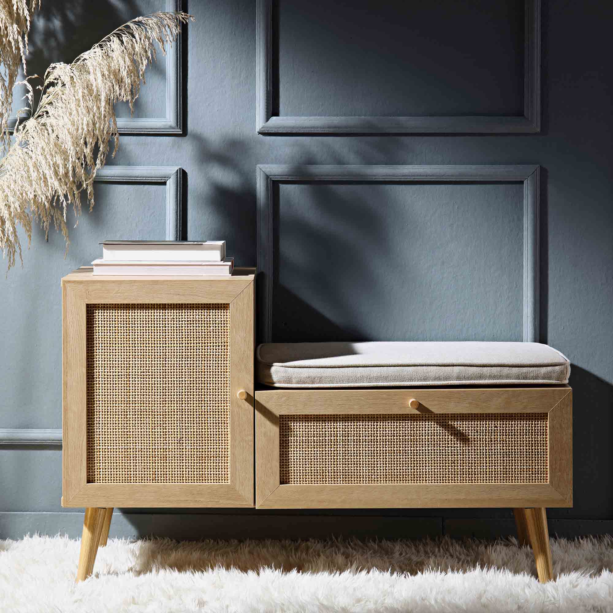 Frances Woven Rattan Storage Bench with Cushion, Natural - Image 3