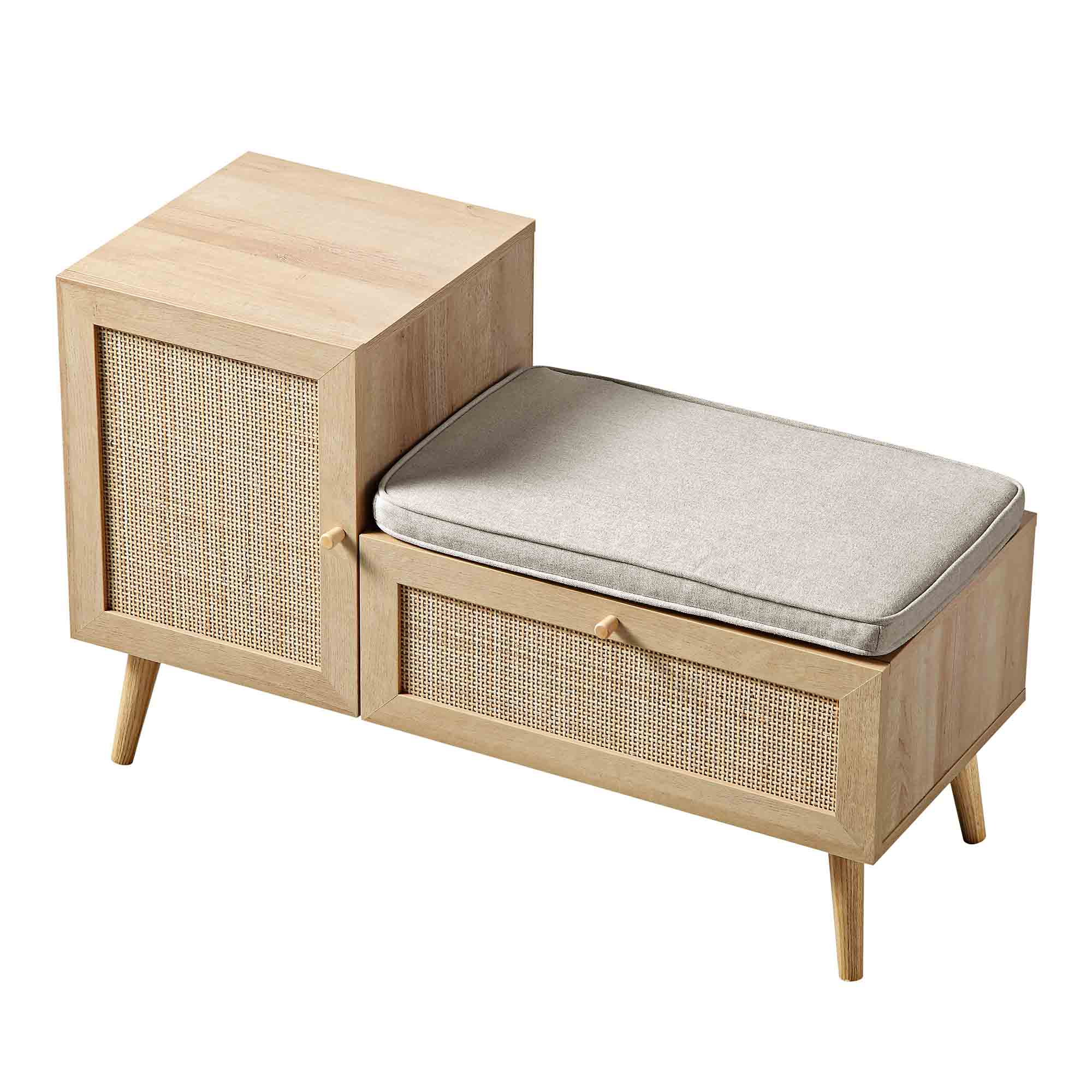 Frances Woven Rattan Storage Bench with Cushion, Natural - Image 8