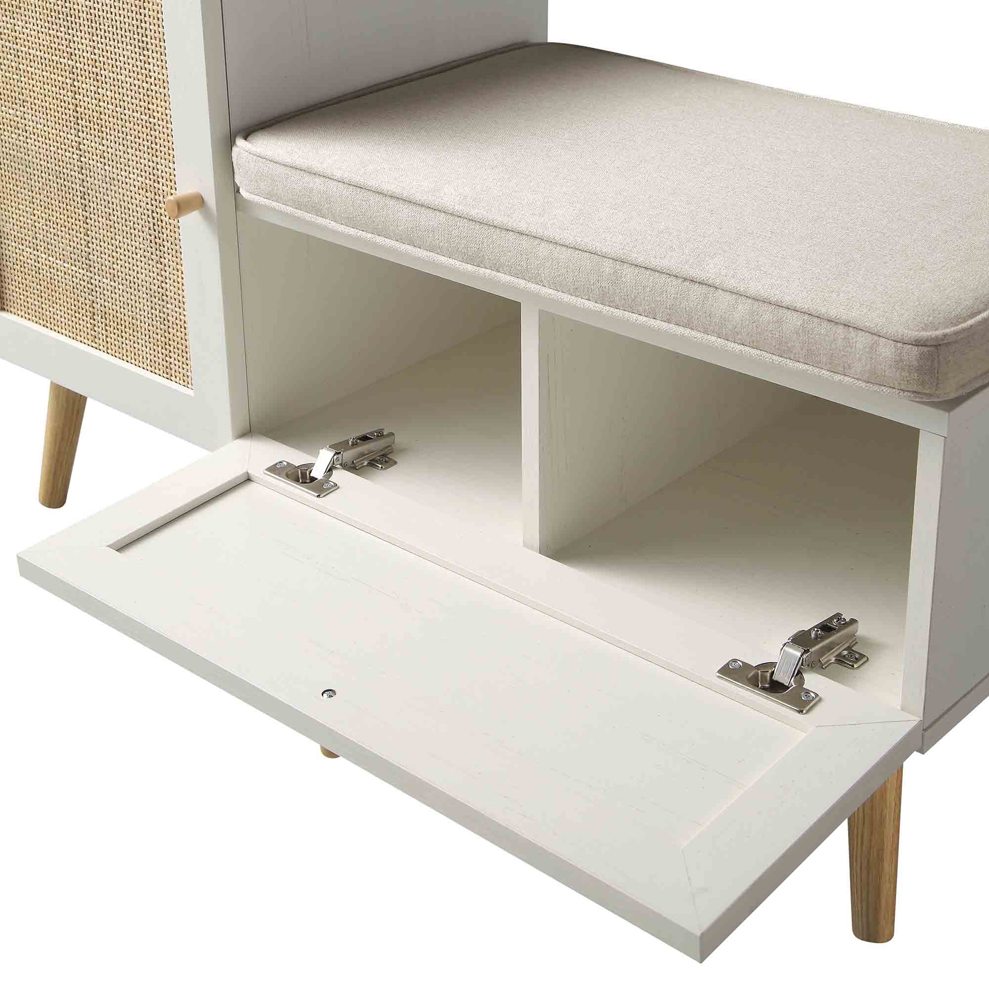 Frances Woven Rattan Storage Bench with Cushion, White - Image 12