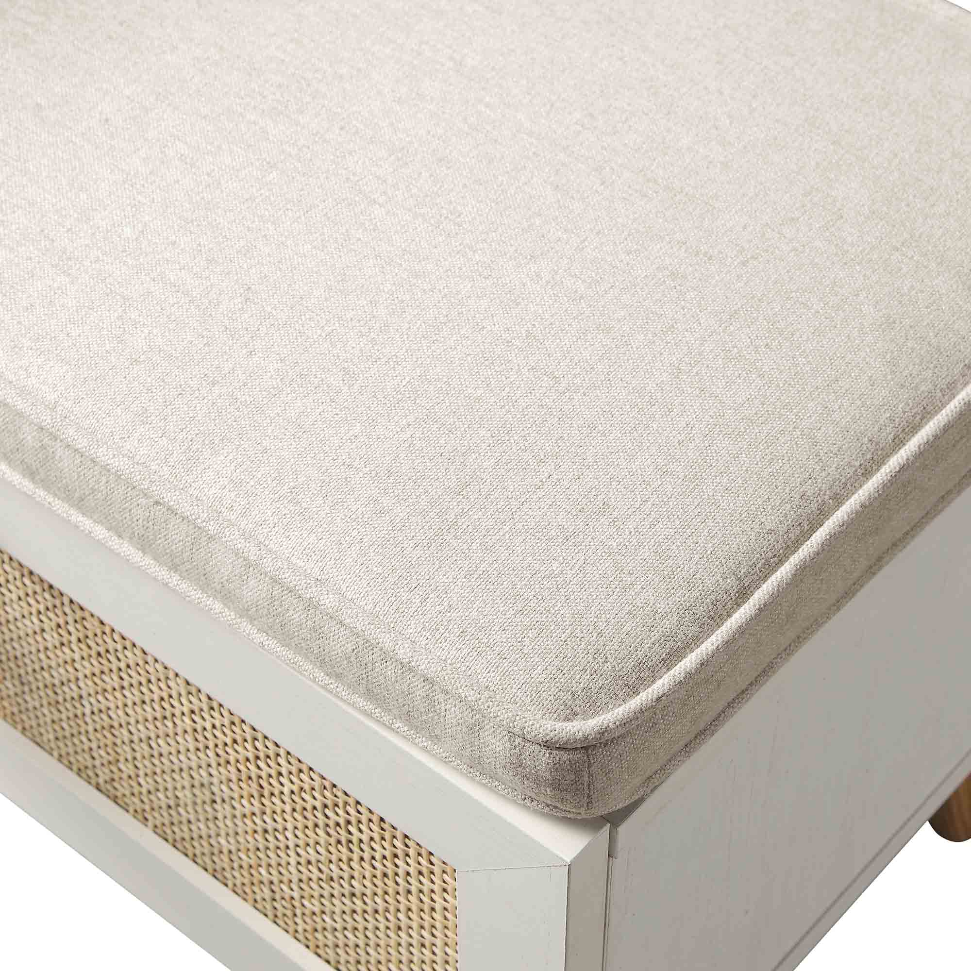 Frances Woven Rattan Storage Bench with Cushion, White - Image 13