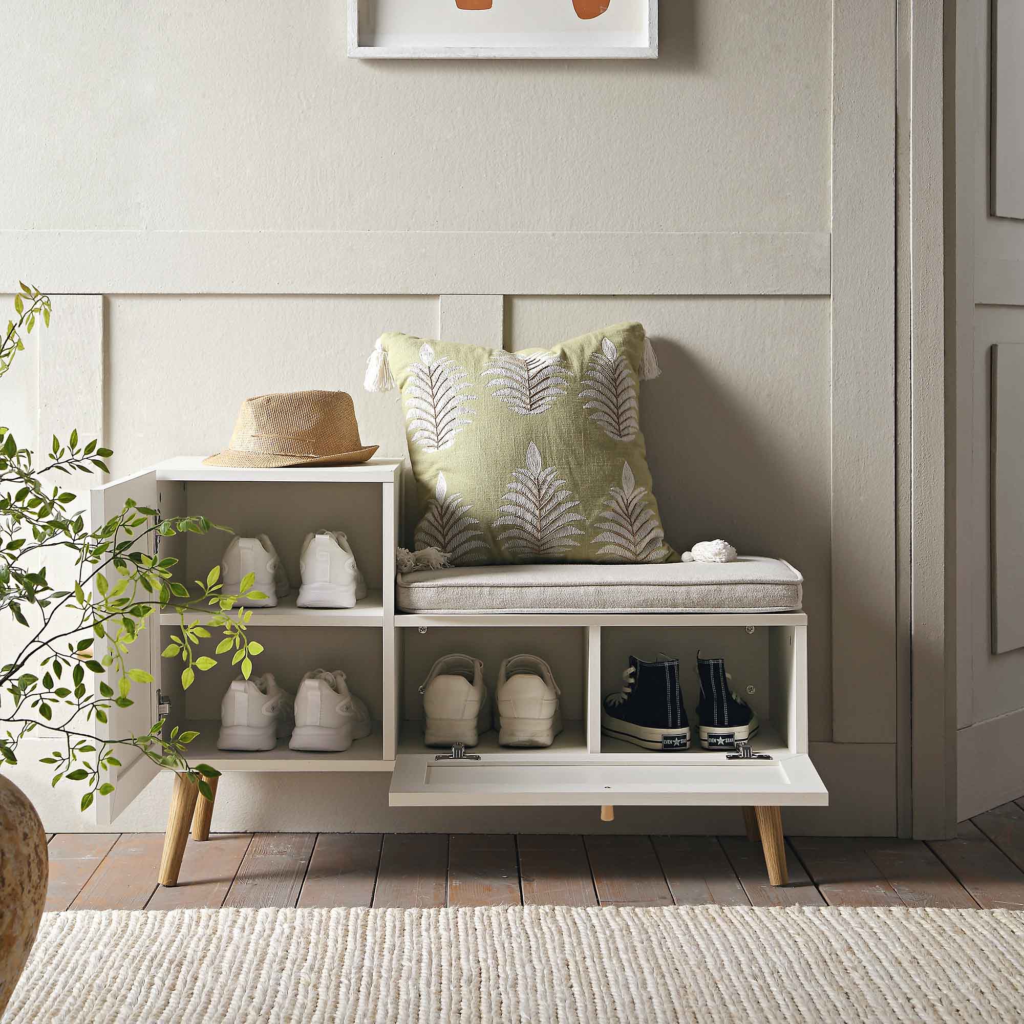 Frances Woven Rattan Storage Bench with Cushion, White - Image 2