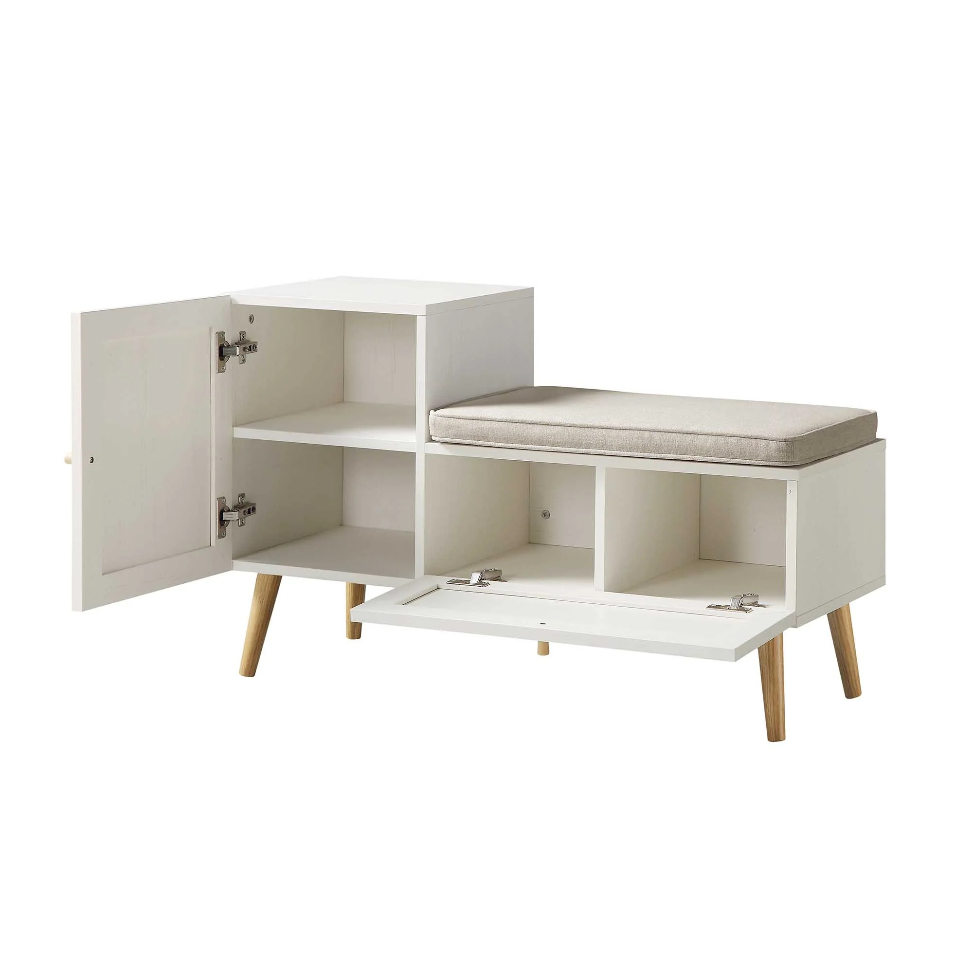 Frances Woven Rattan Storage Bench with Cushion, White - Image 7