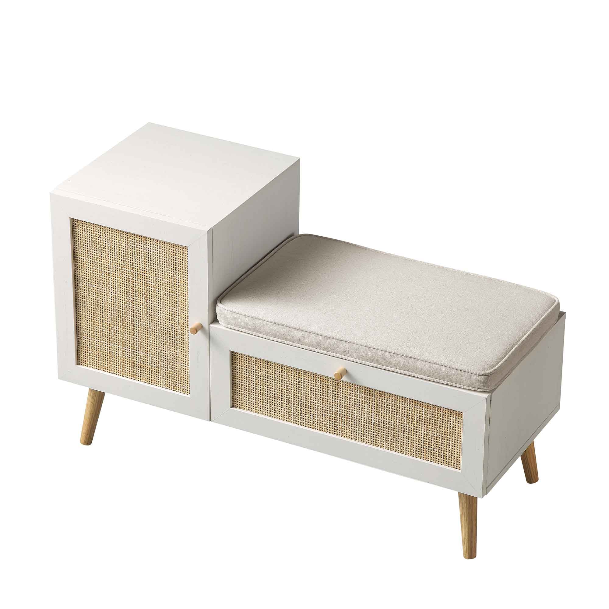 Frances Woven Rattan Storage Bench with Cushion, White - Image 8