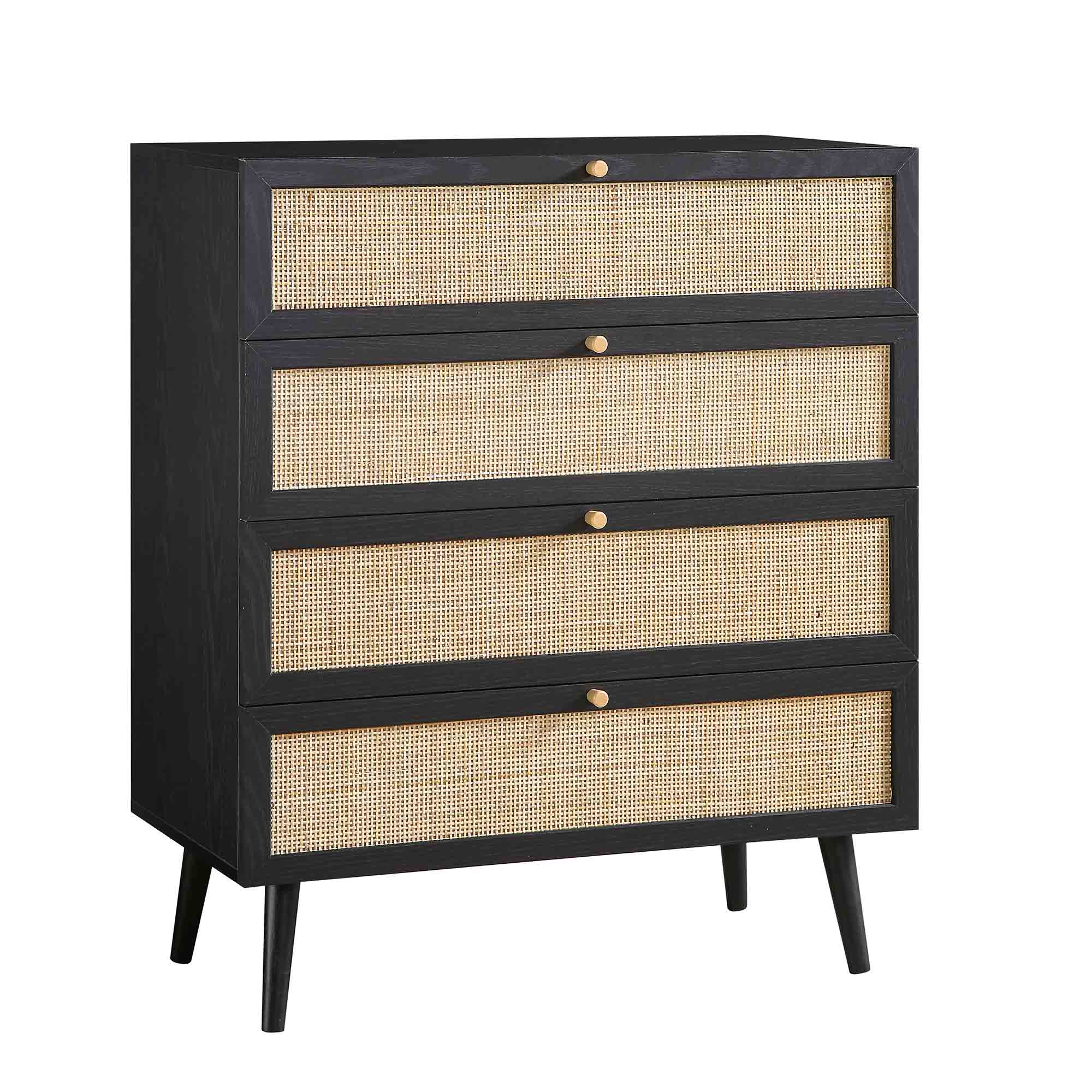 Frances Woven Rattan Tall Chest of 4 Drawers, Black - Image 5