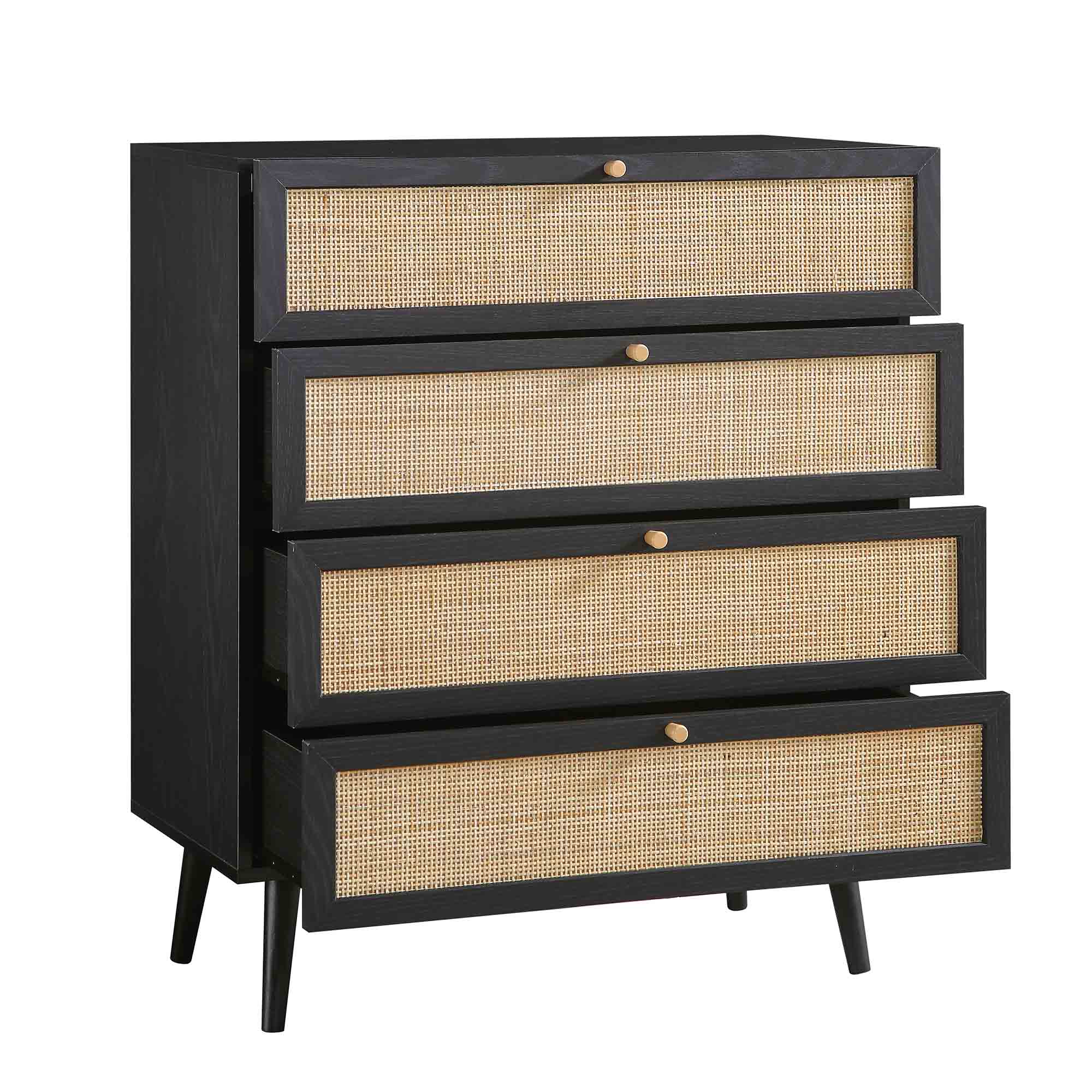 Frances Woven Rattan Tall Chest of 4 Drawers, Black - Image 7