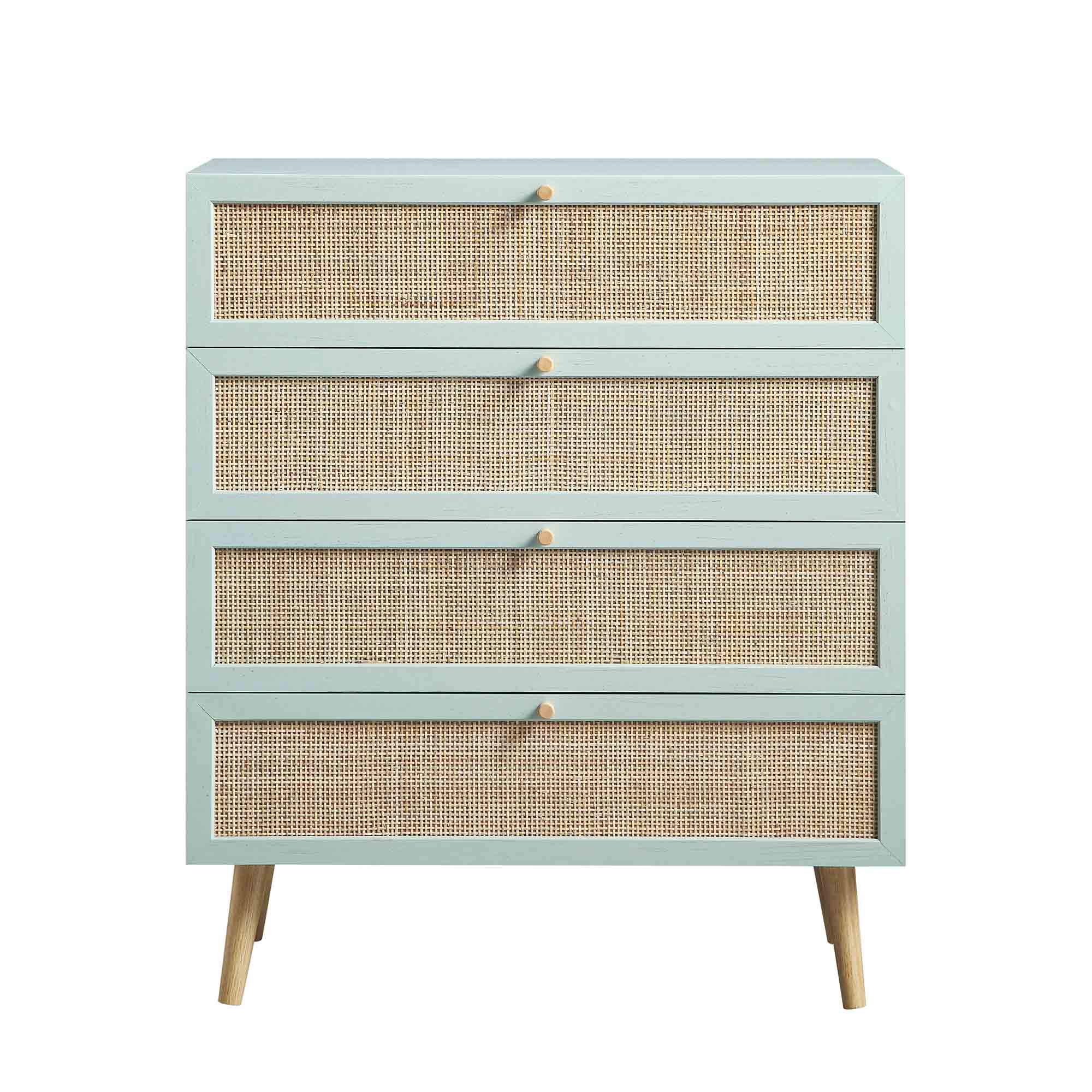 Frances Woven Rattan Tall Chest of 4 Drawers, Mint - Image 4