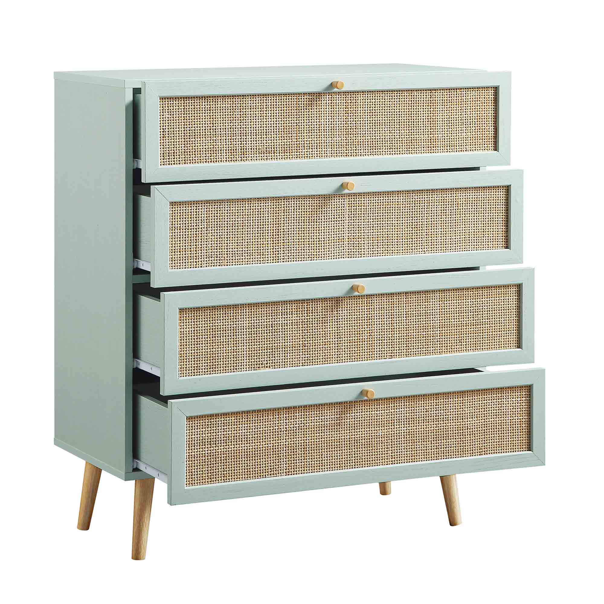 Frances Woven Rattan Tall Chest of 4 Drawers, Mint - Image 7