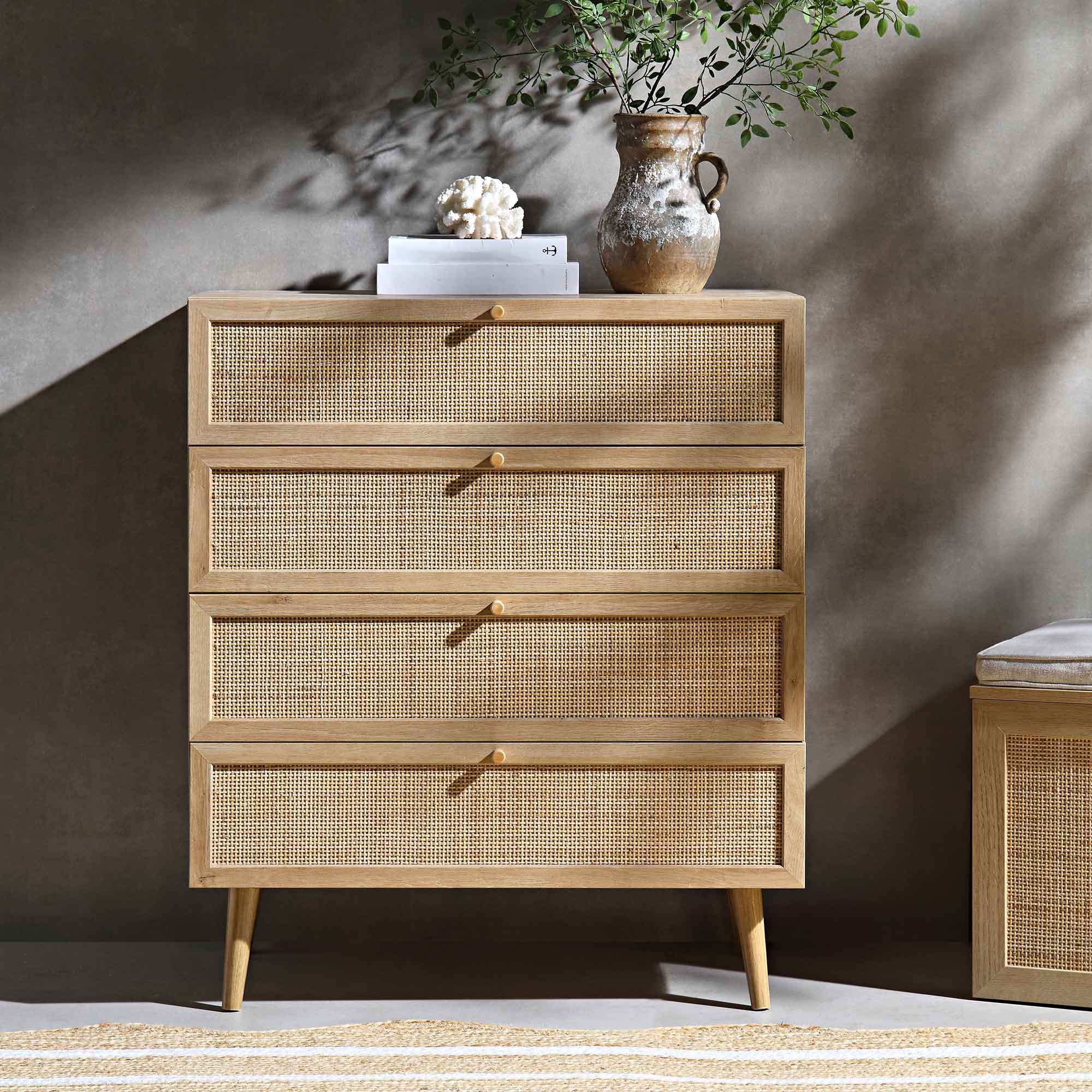 Frances Woven Rattan Tall Chest of 4 Drawers, Natural - Image 2