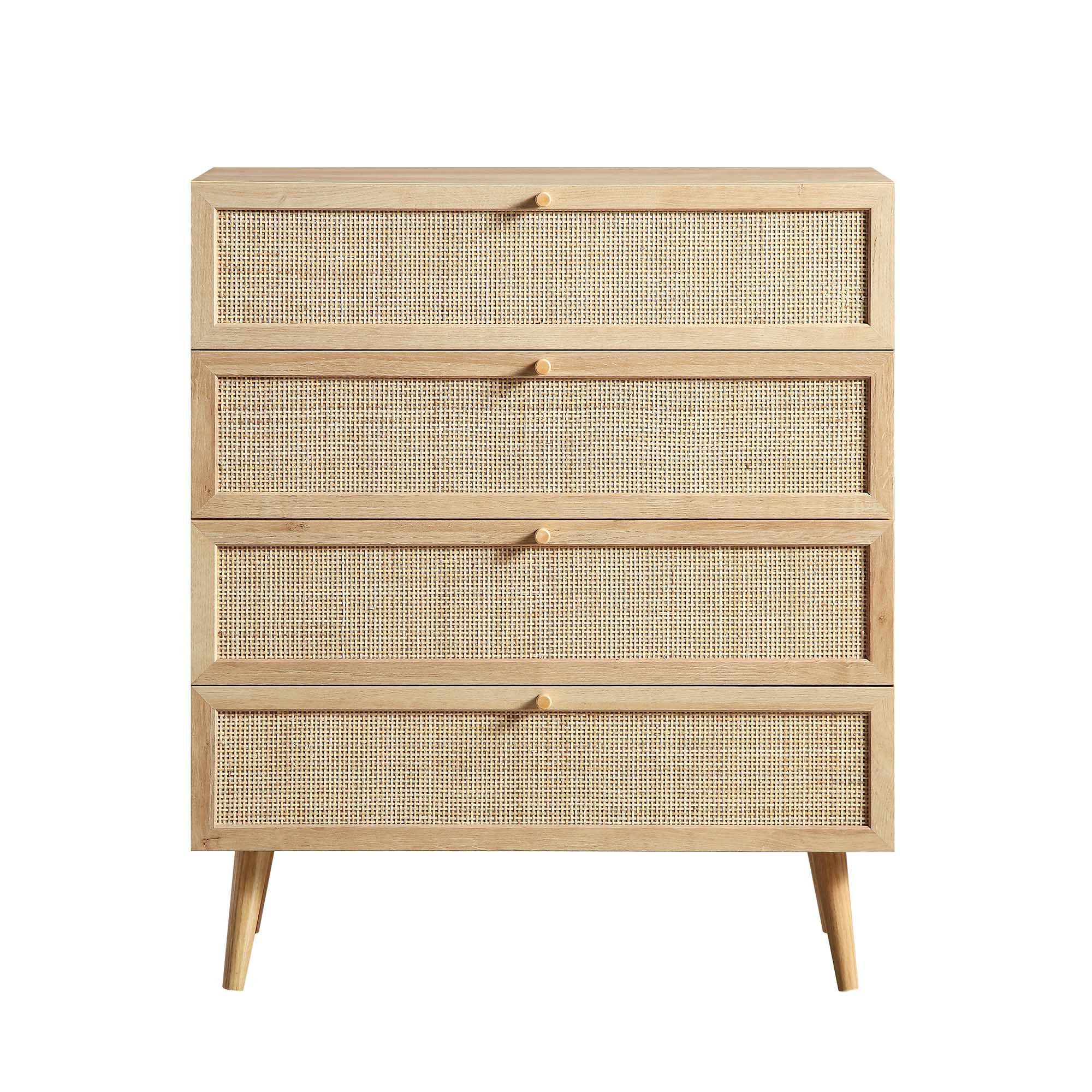 Frances Woven Rattan Tall Chest of 4 Drawers, Natural - Image 4