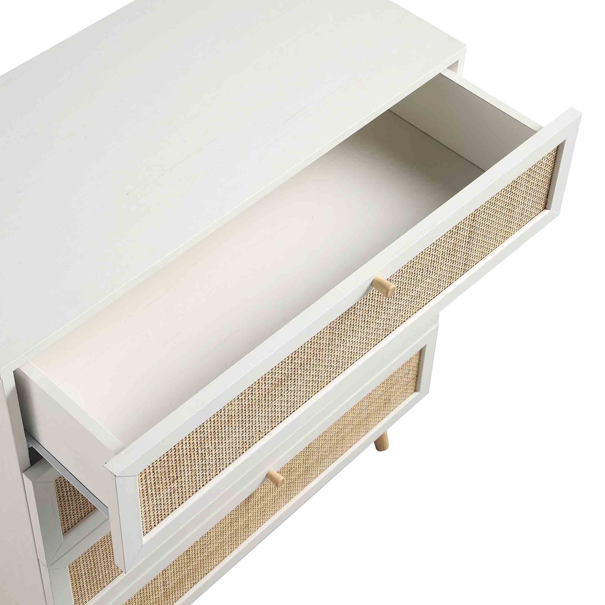 Frances Woven Rattan Tall Chest of 4 Drawers, White - Image 12