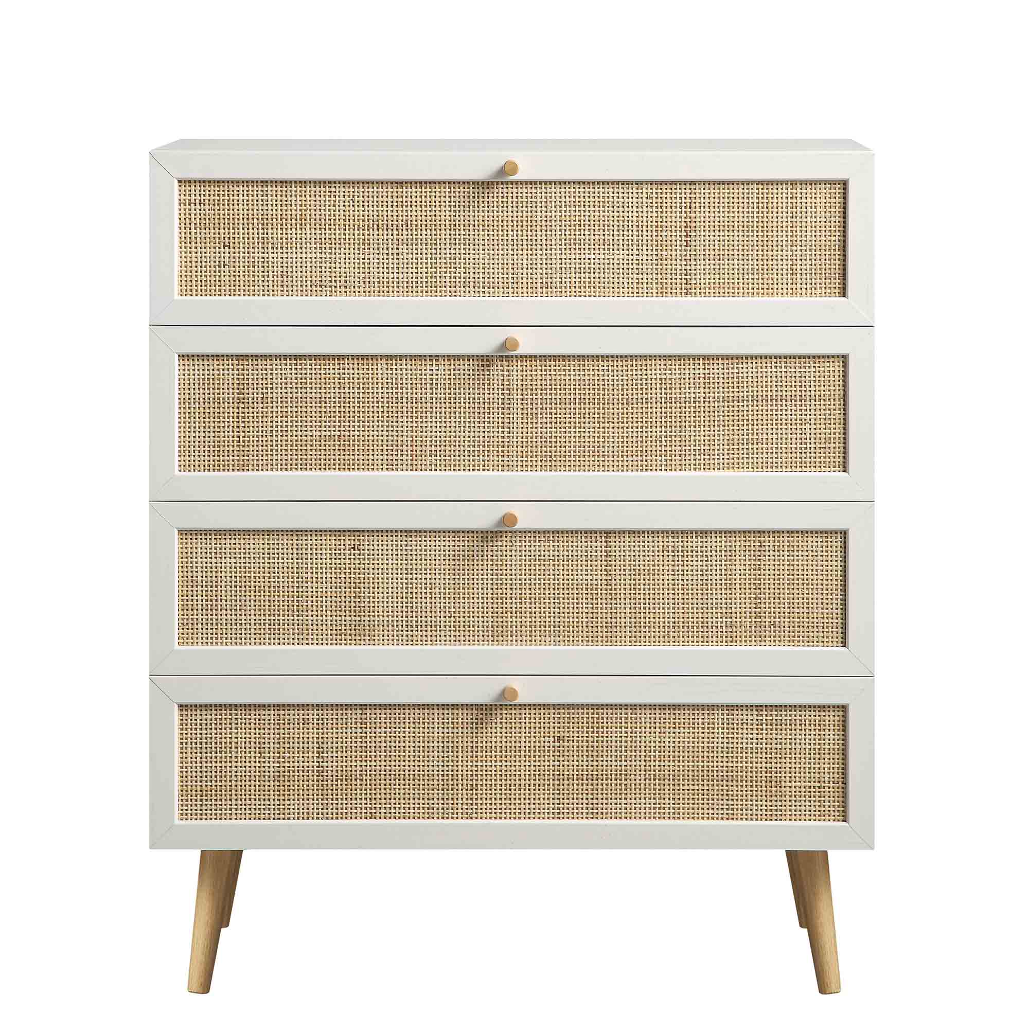 Frances Woven Rattan Tall Chest of 4 Drawers, White - Image 4