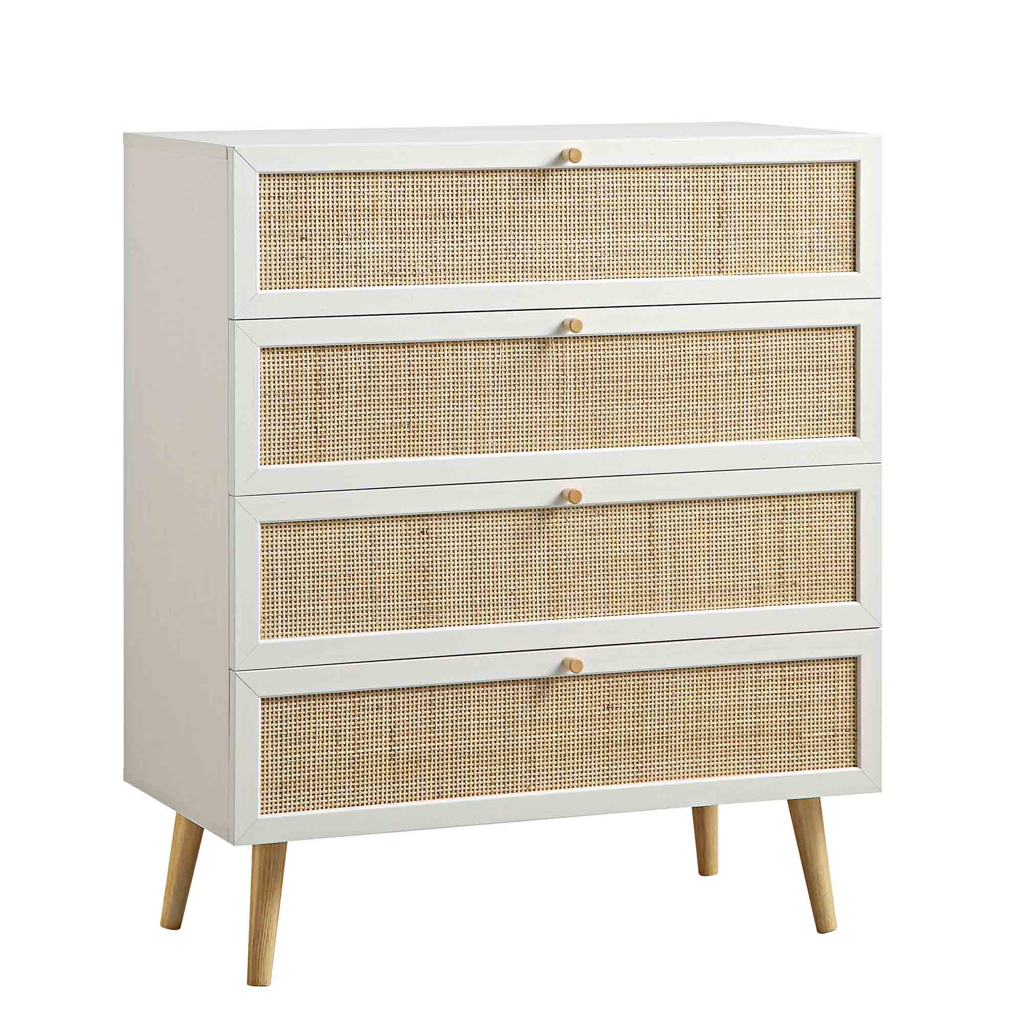 Frances Woven Rattan Tall Chest of 4 Drawers, White - Image 7