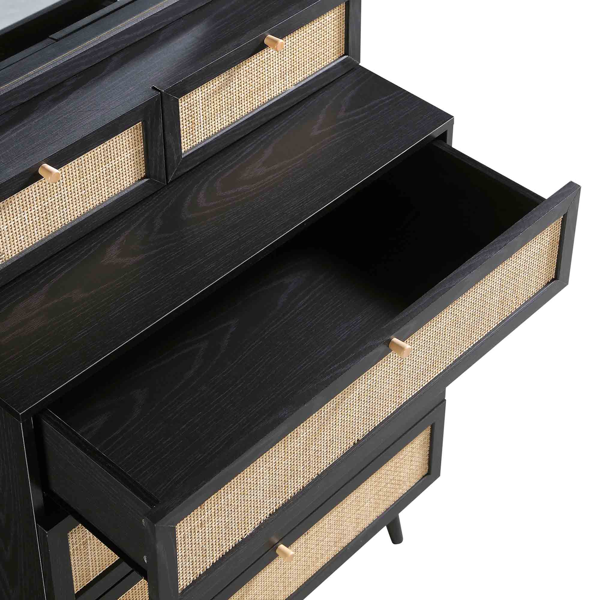 Frances Woven Rattan Tall Vanity Chest with Mirror, Black - Image 12