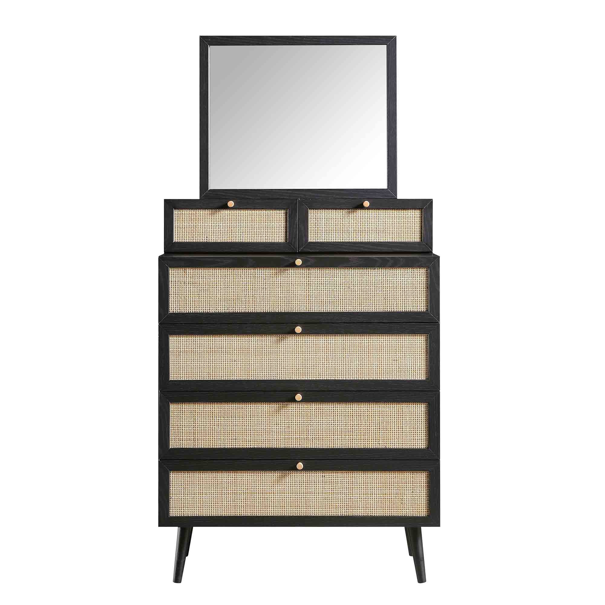 Frances Woven Rattan Tall Vanity Chest with Mirror, Black - Image 4