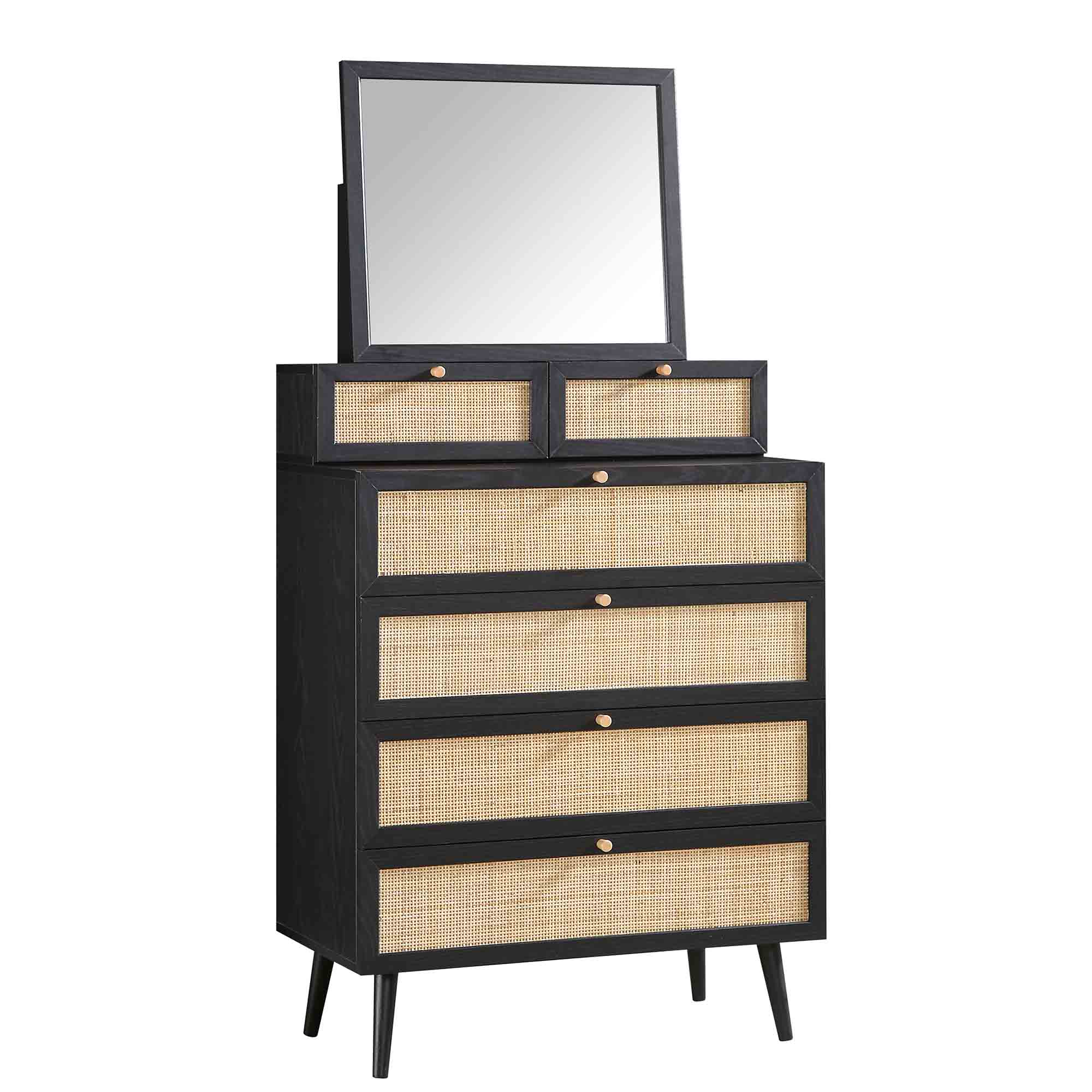 Frances Woven Rattan Tall Vanity Chest with Mirror, Black - Image 5