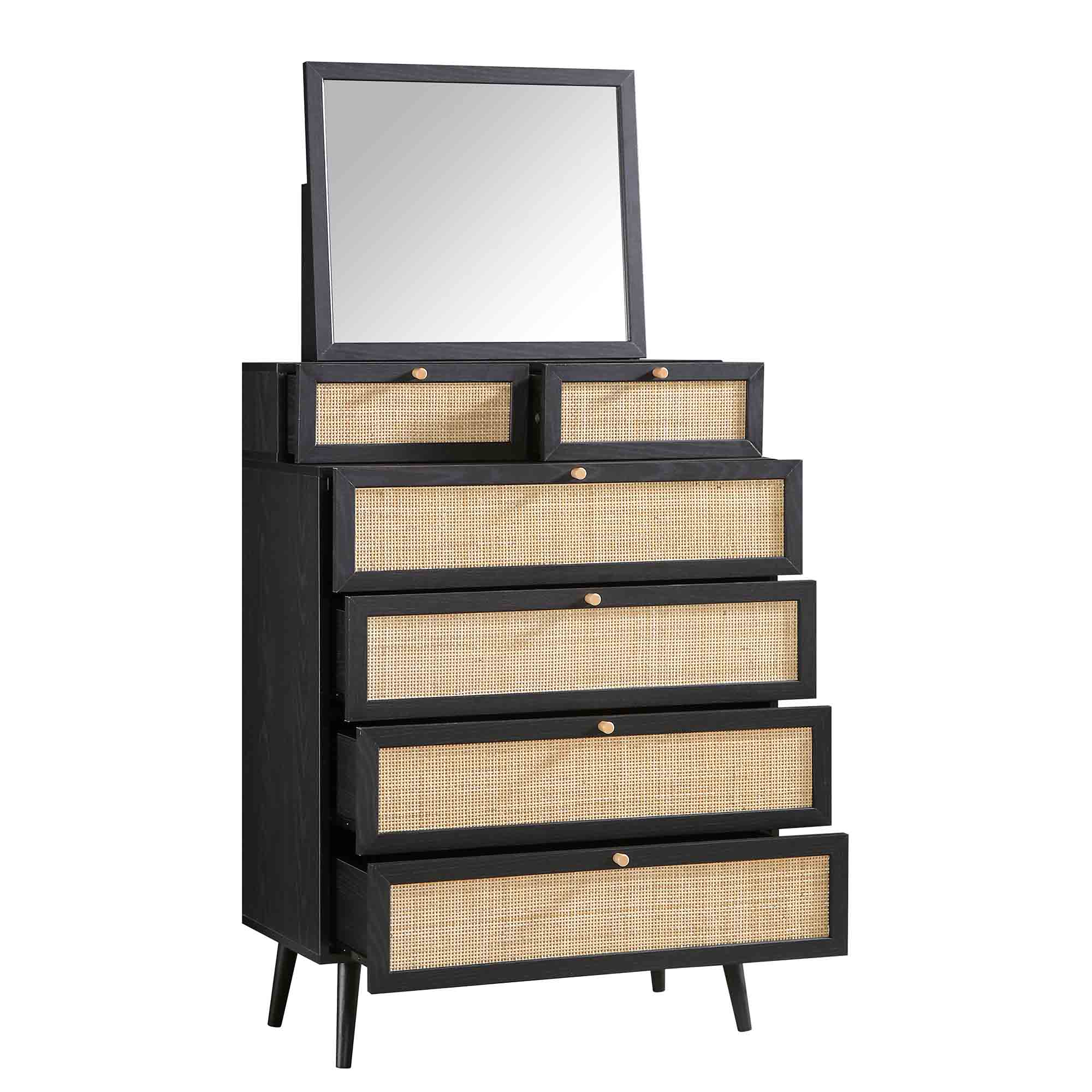 Frances Woven Rattan Tall Vanity Chest with Mirror, Black - Image 7