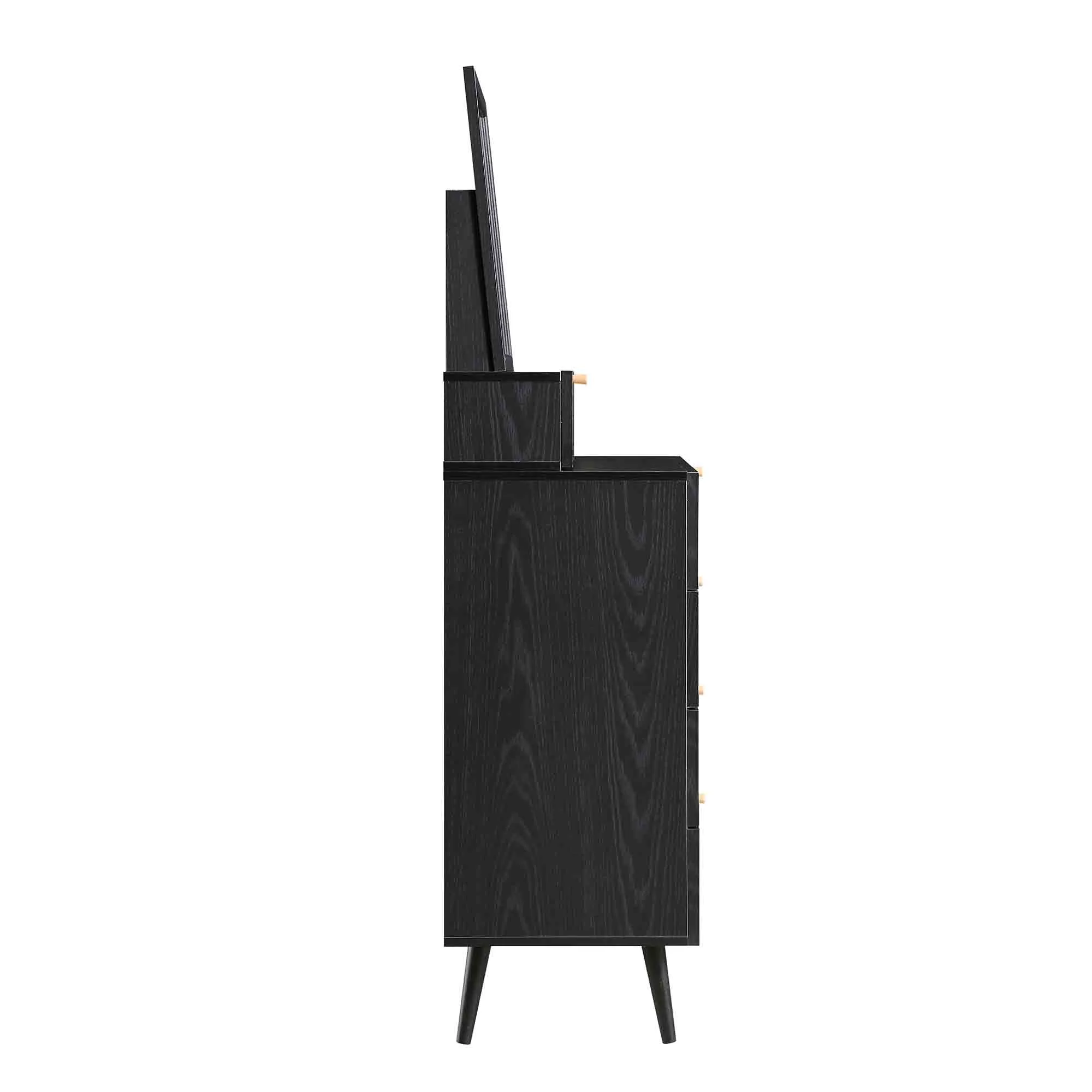 Frances Woven Rattan Tall Vanity Chest with Mirror, Black - Image 9