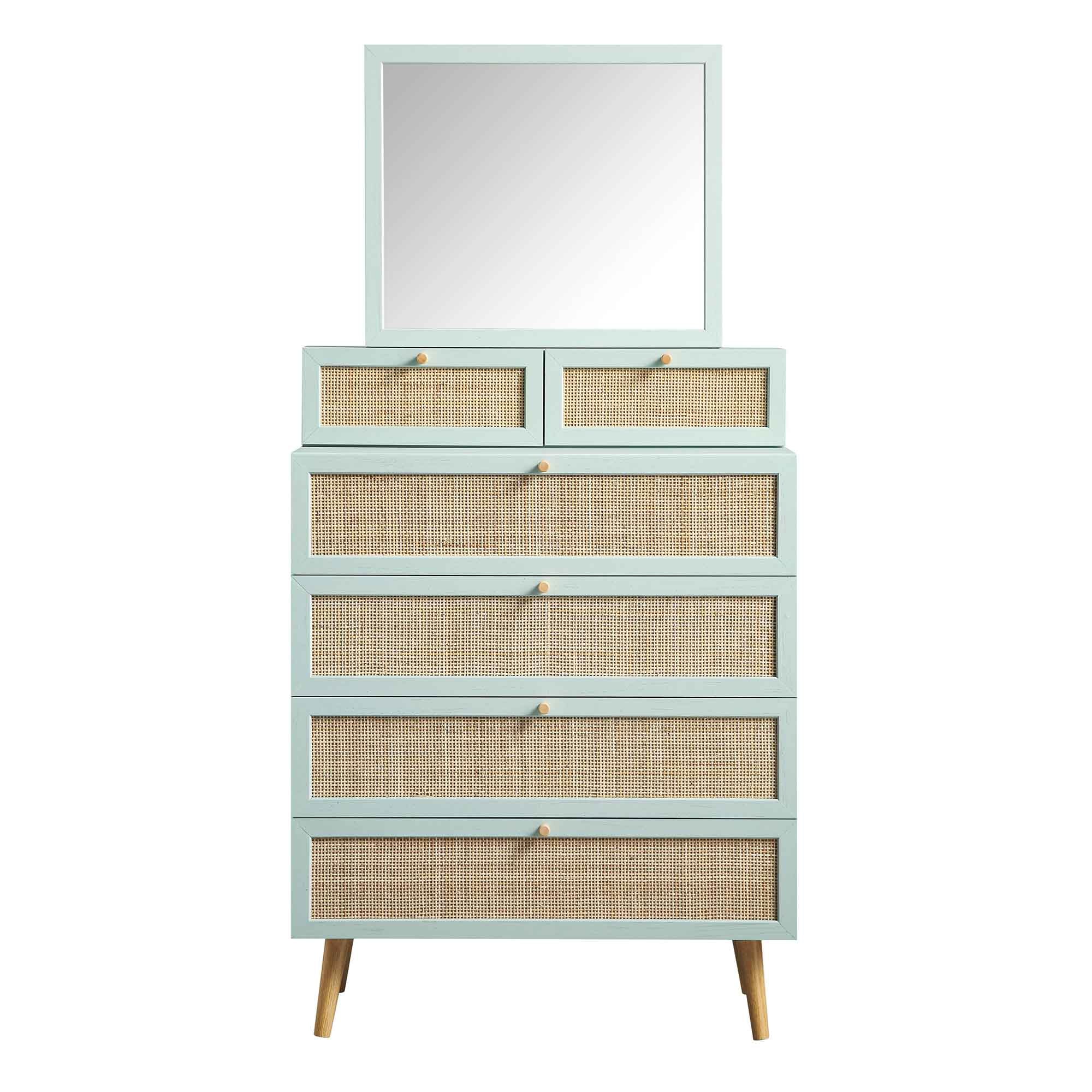 Frances Woven Rattan Tall Vanity Chest with Mirror, Mint - Image 4