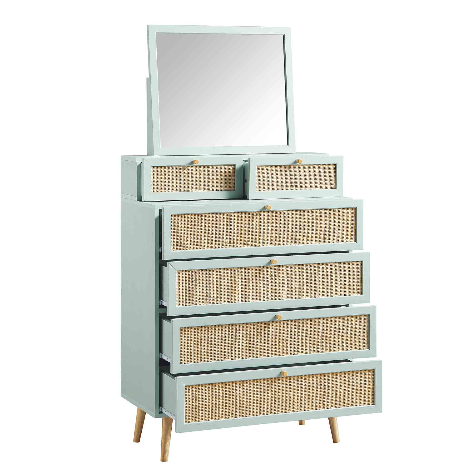 Frances Woven Rattan Tall Vanity Chest with Mirror, Mint - Image 7