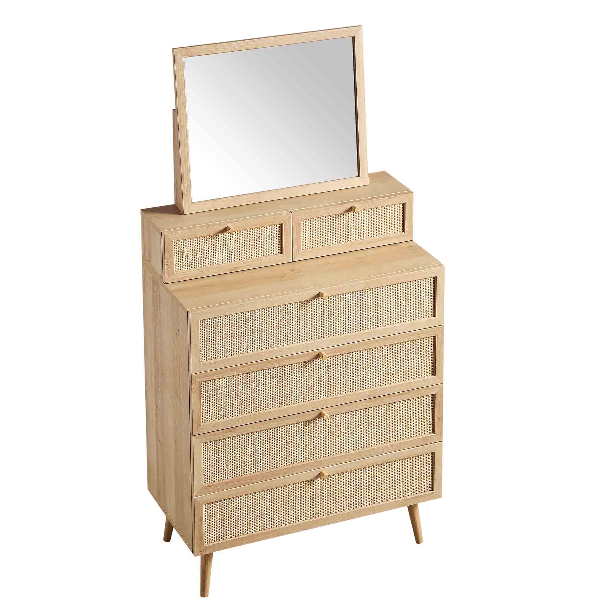 Frances Woven Rattan Tall Vanity Chest with Mirror, Natural - Image 10